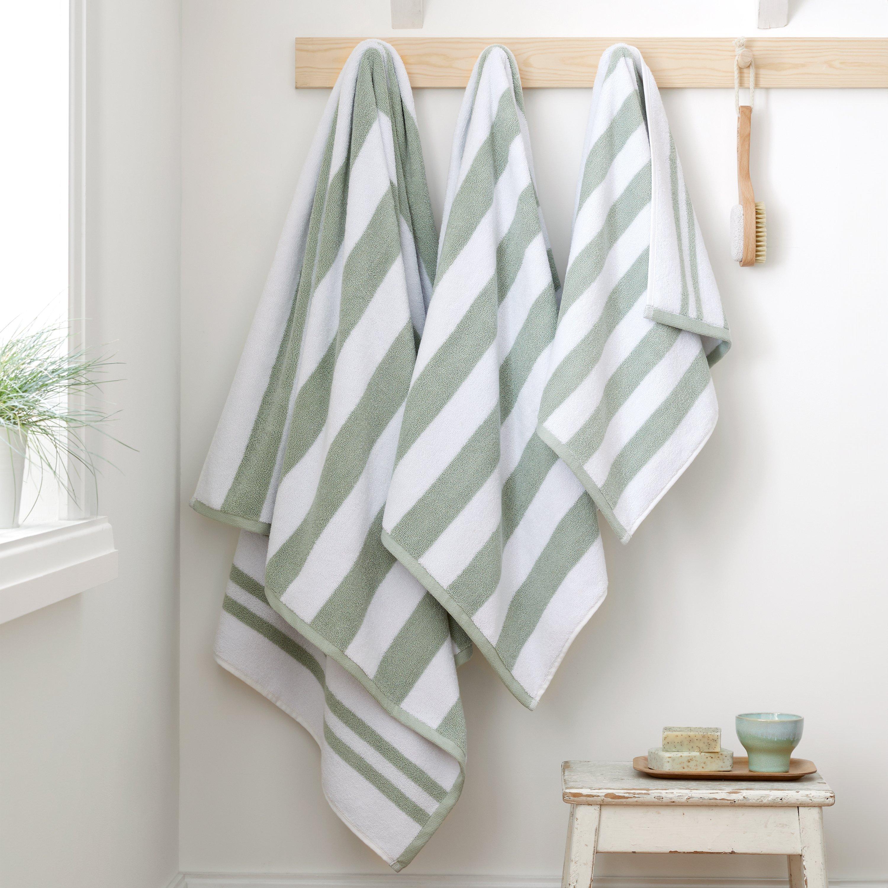 Sage Green - Bianca - Reversible Stripe Cotton Jacquard Hand Towel - 4