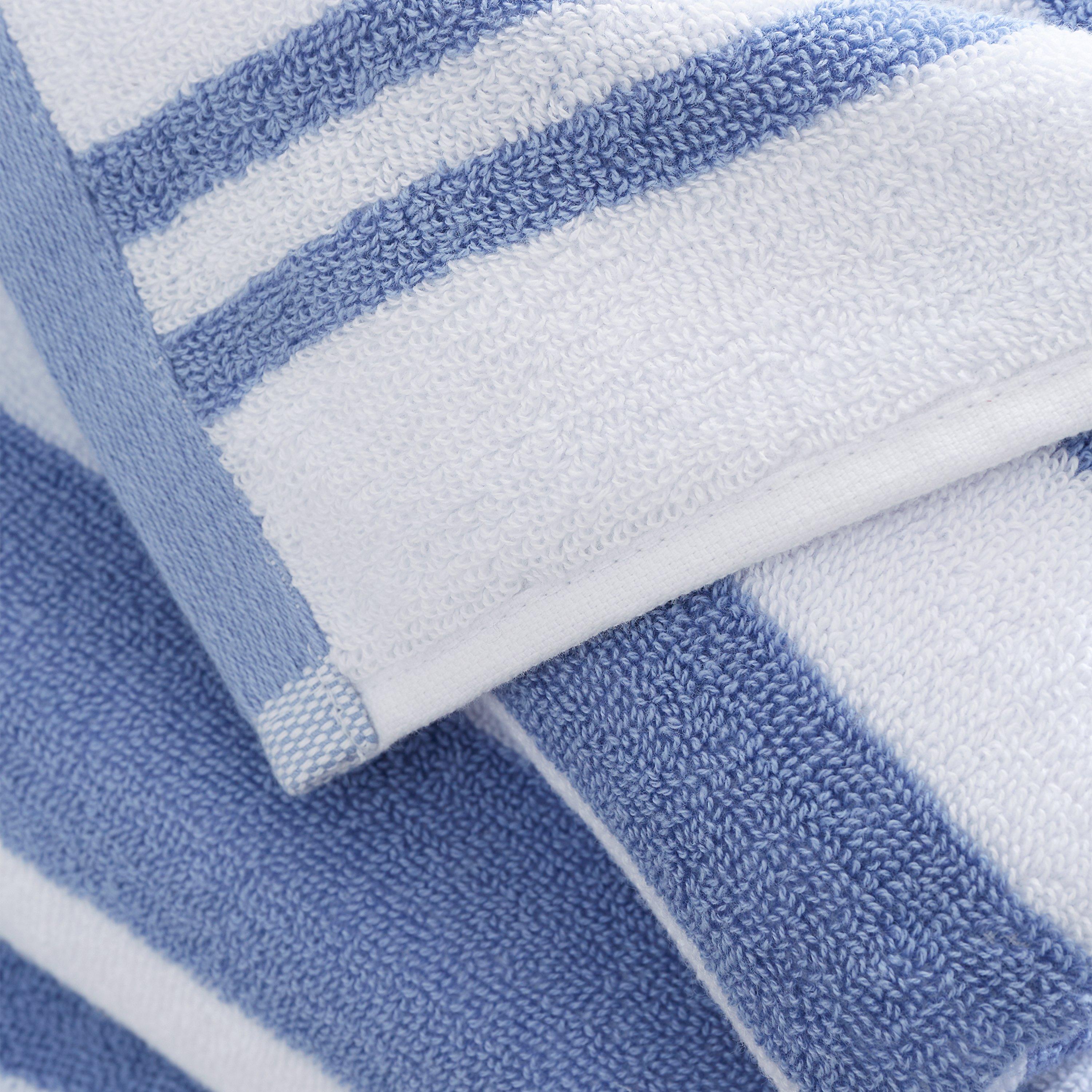 Blue - Bianca - Reversible Stripe Cotton Jacquard Bath Towel - 2