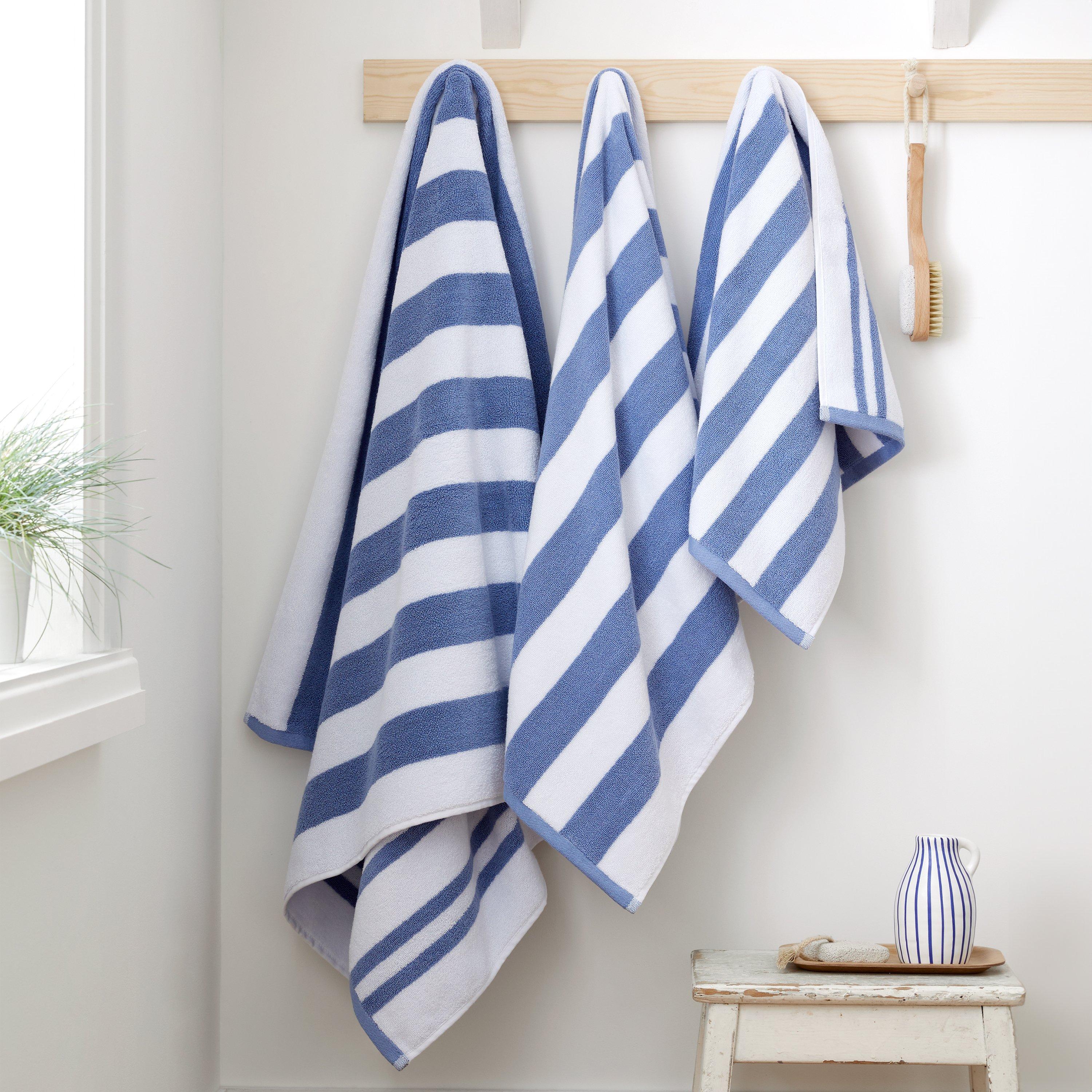 Blue - Bianca - Reversible Stripe Cotton Jacquard Bath Towel - 4