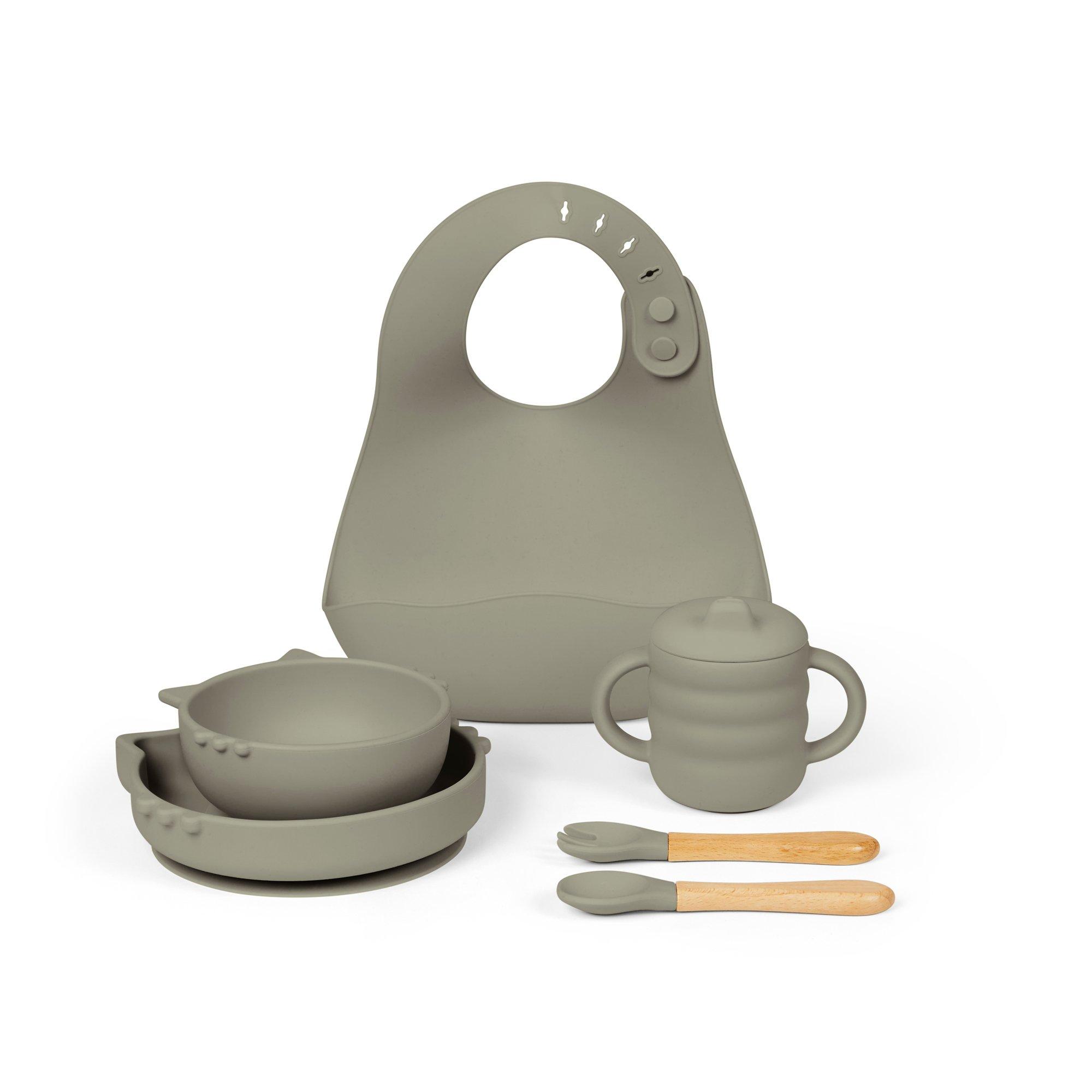 Sage Green - Ickle Bubba - 6 Piece Silicone Feeding Set - 1