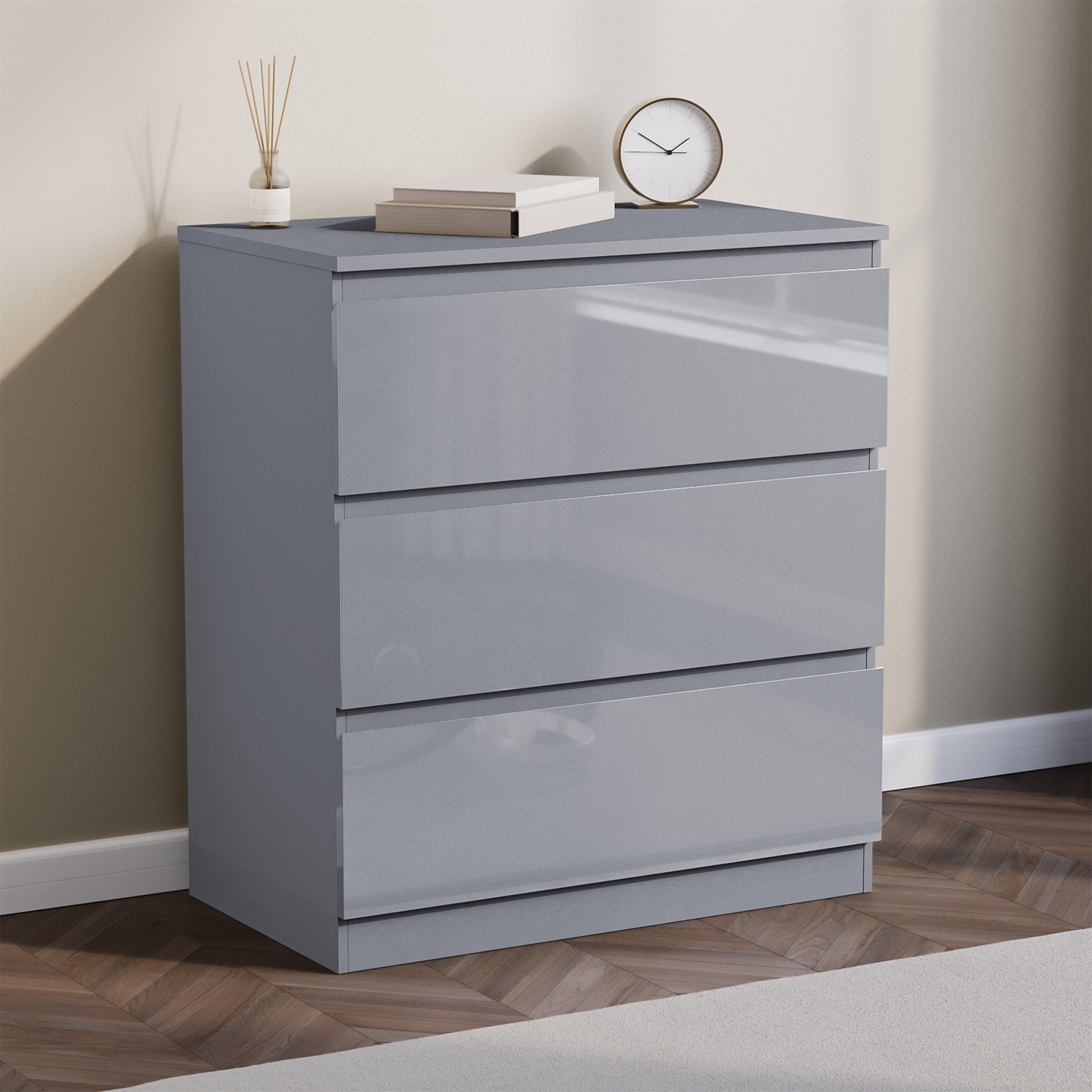 Grey - Lassic - Glinton 3 Drawer Chest High Gloss - 1