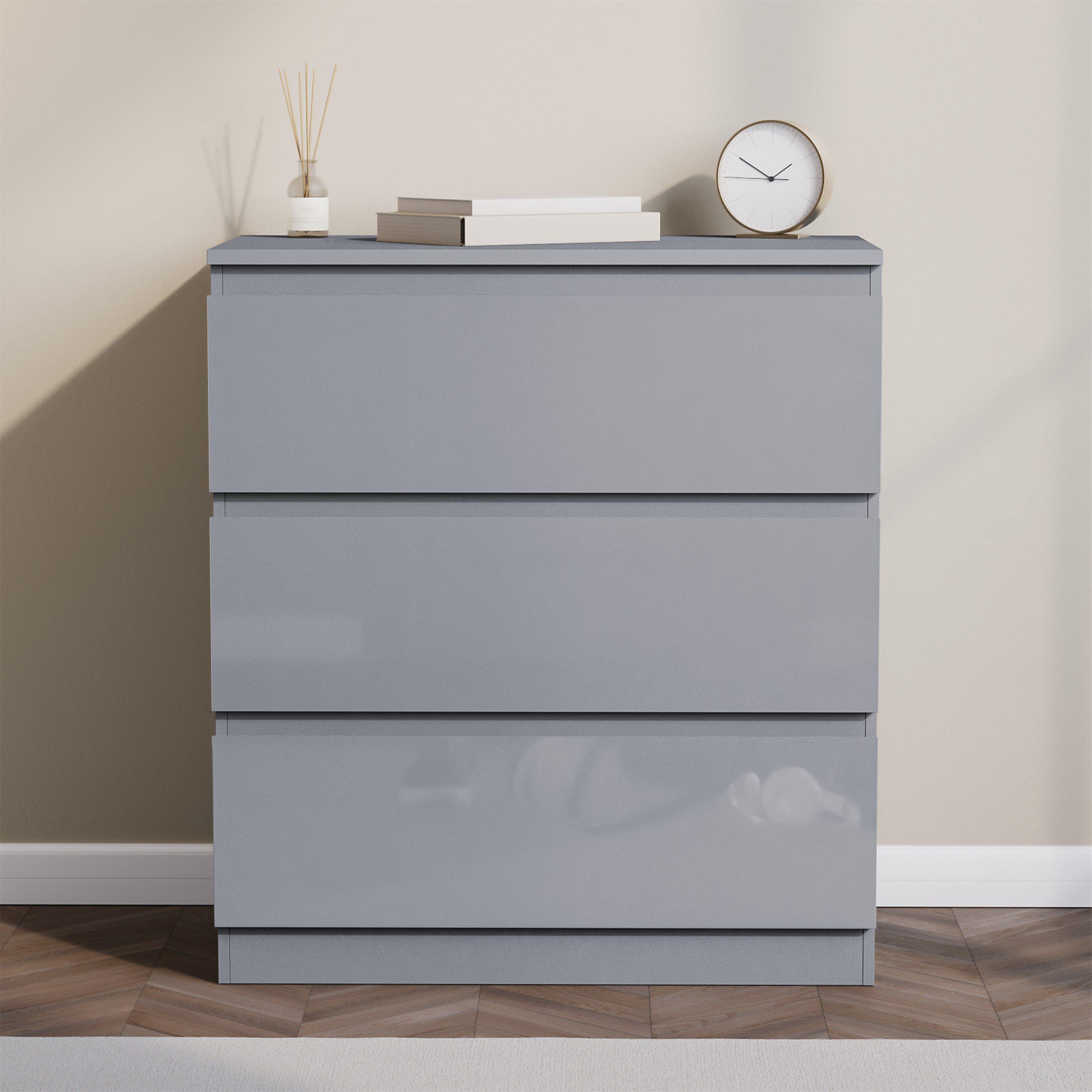 Grey - Lassic - Glinton 3 Drawer Chest High Gloss - 3