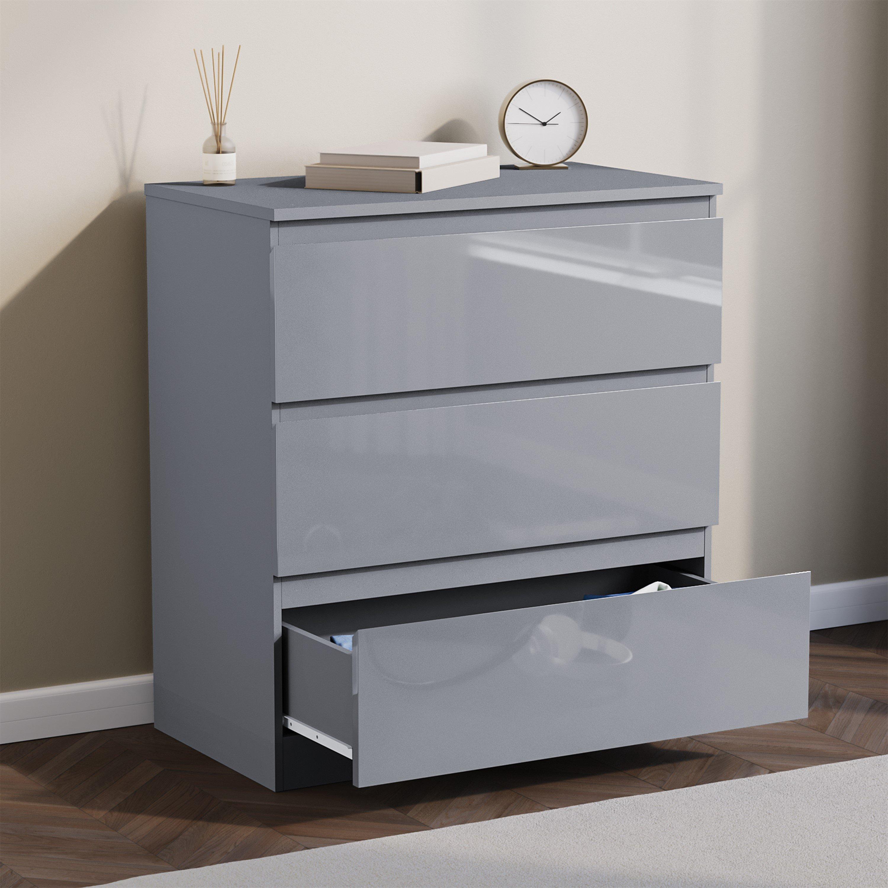 Grey - Lassic - Glinton 3 Drawer Chest High Gloss - 4