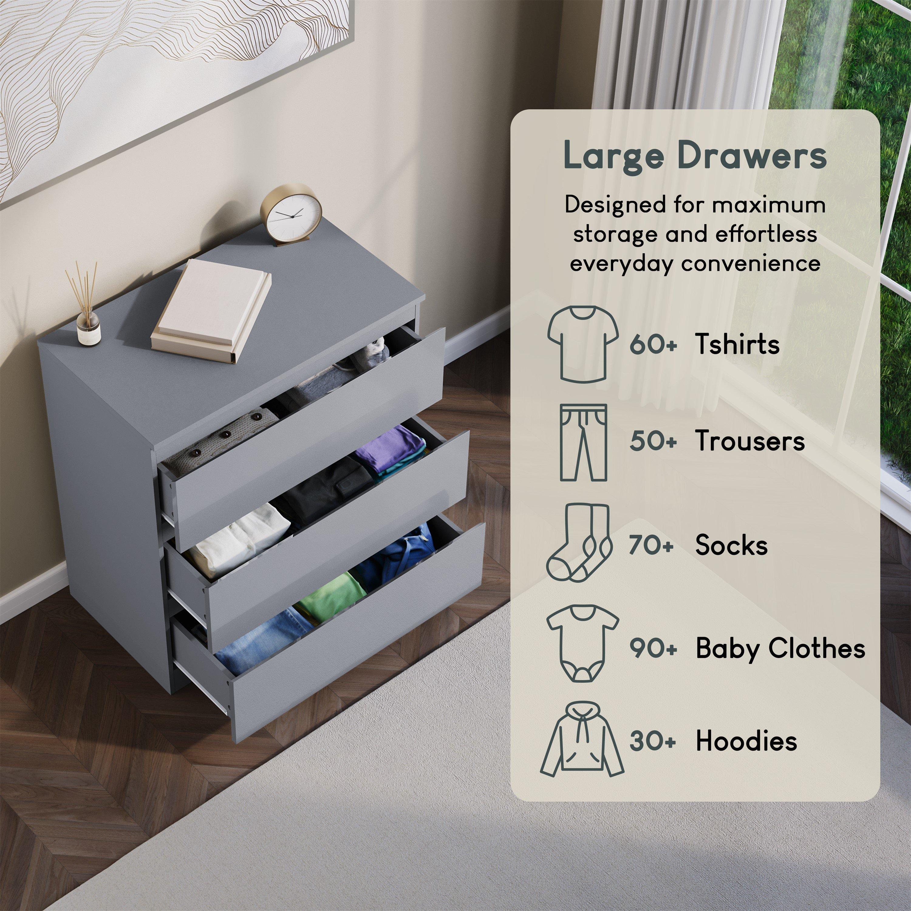 Grey - Lassic - Glinton 3 Drawer Chest High Gloss - 5