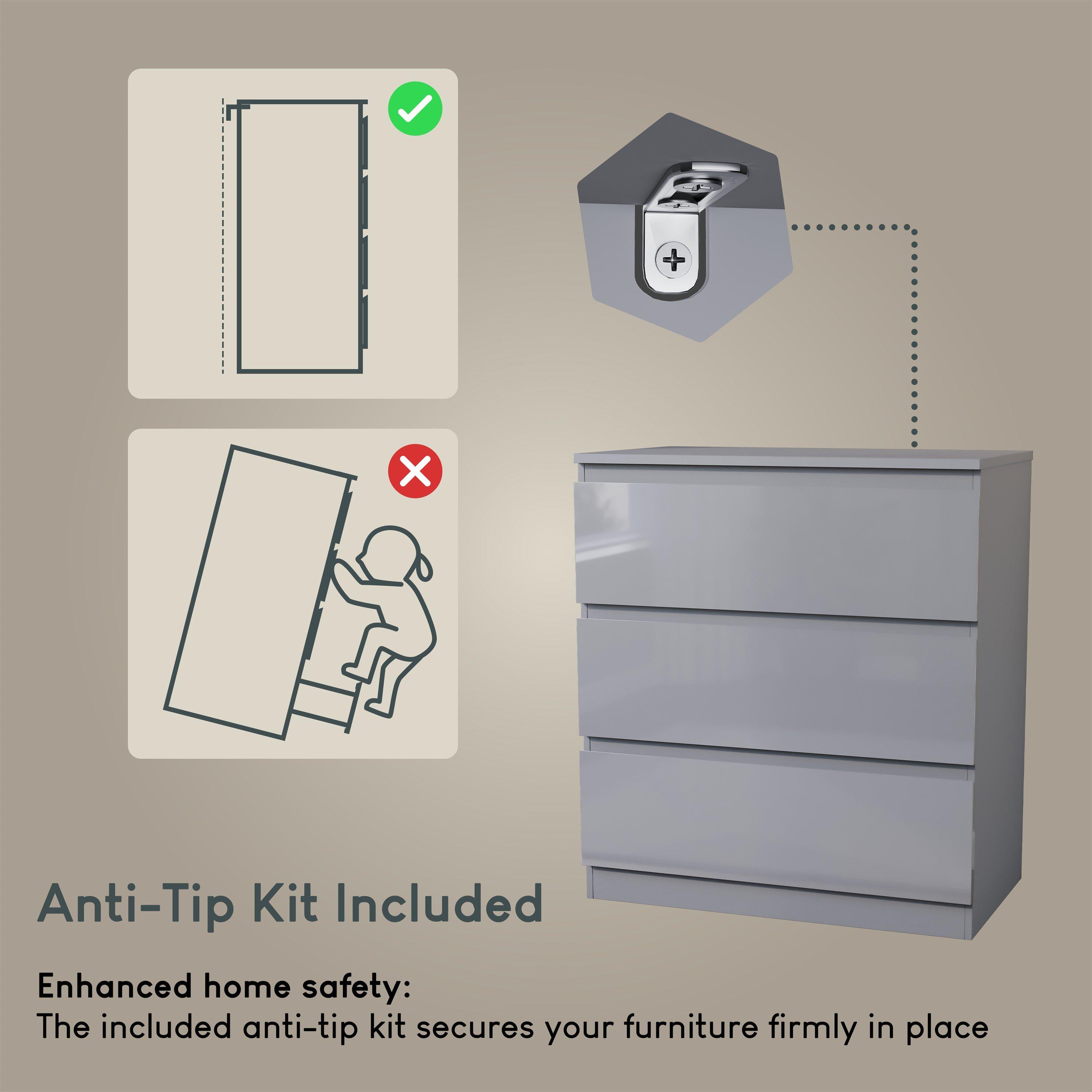 Grey - Lassic - Glinton 3 Drawer Chest High Gloss - 7