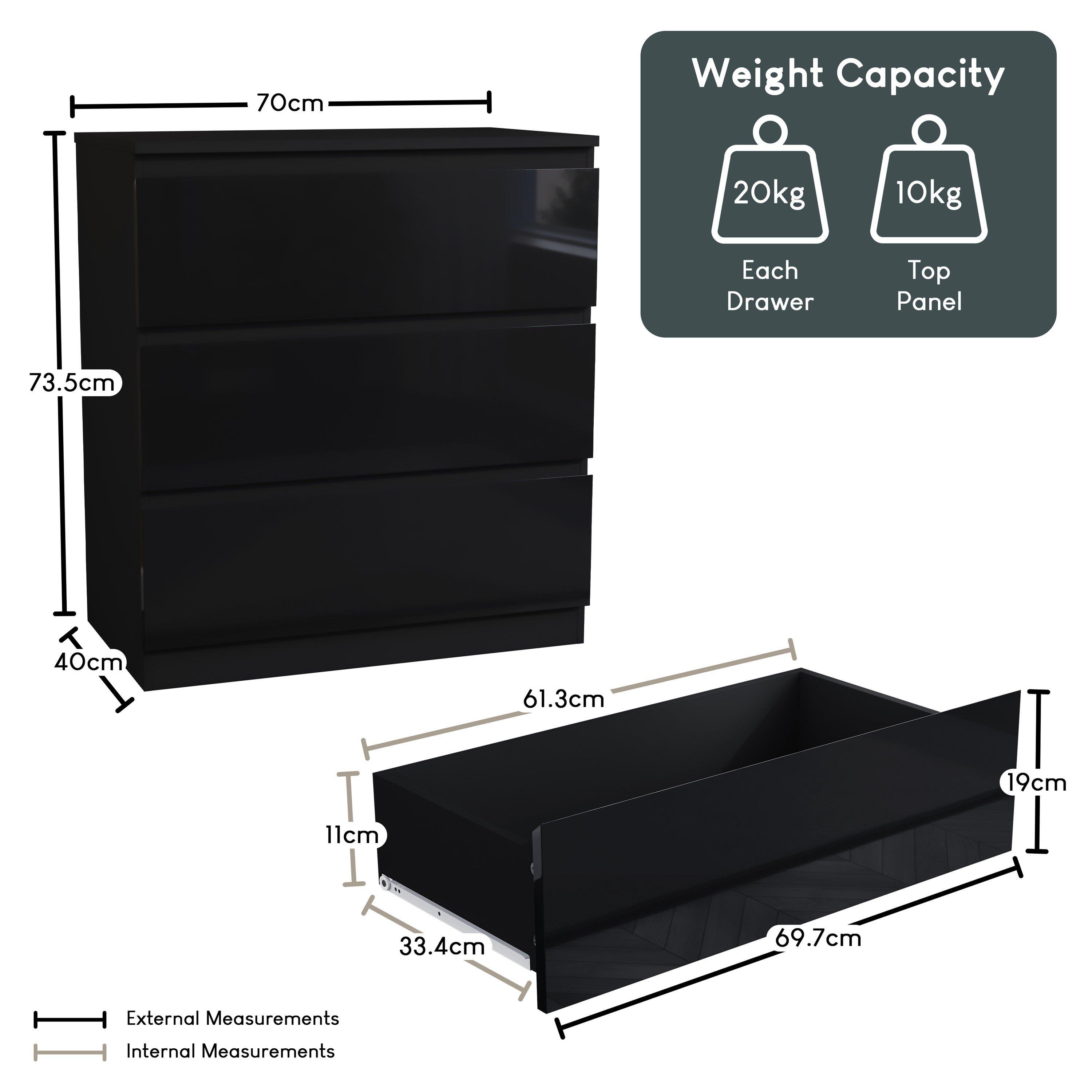 Black - Lassic - Glinton 3 Drawer Chest High Gloss - 2
