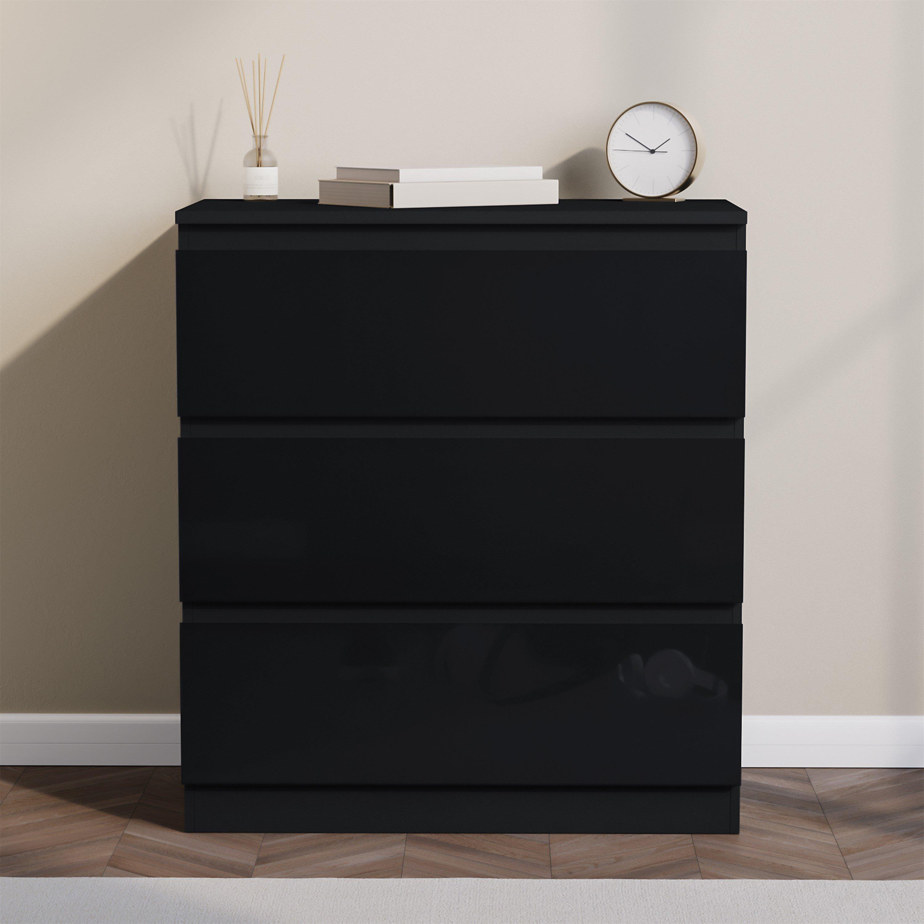 Black - Lassic - Glinton 3 Drawer Chest High Gloss - 3