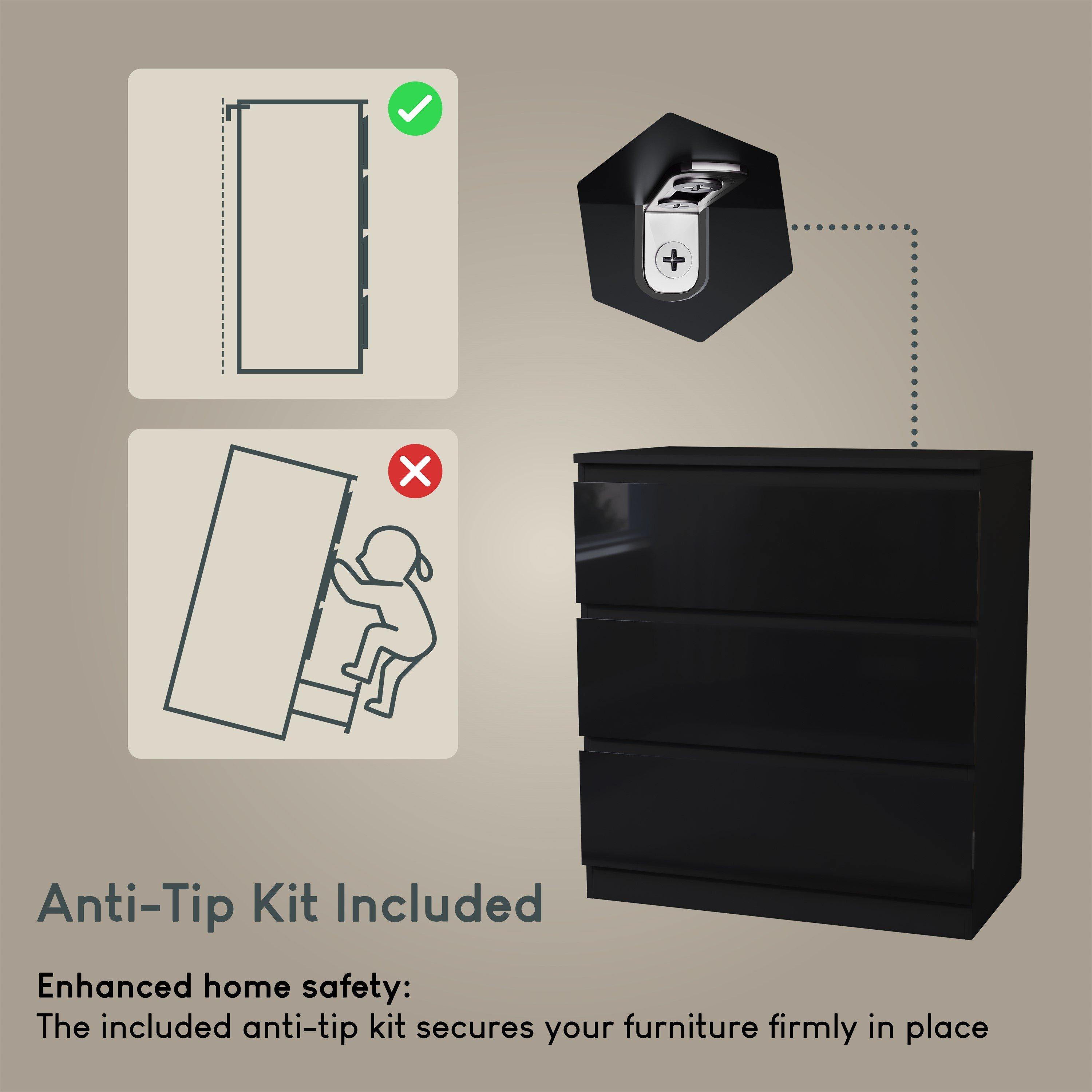 Black - Lassic - Glinton 3 Drawer Chest High Gloss - 7