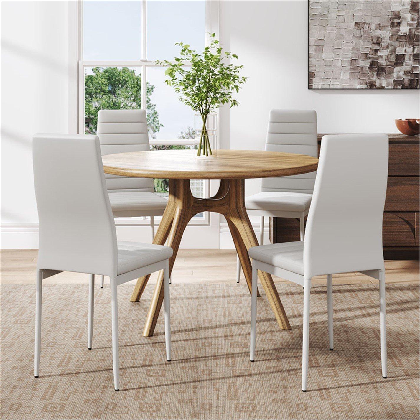 White - Kabinet UK - 4 Pcs Faux Leather Armless High Back Dining Chairs - 2