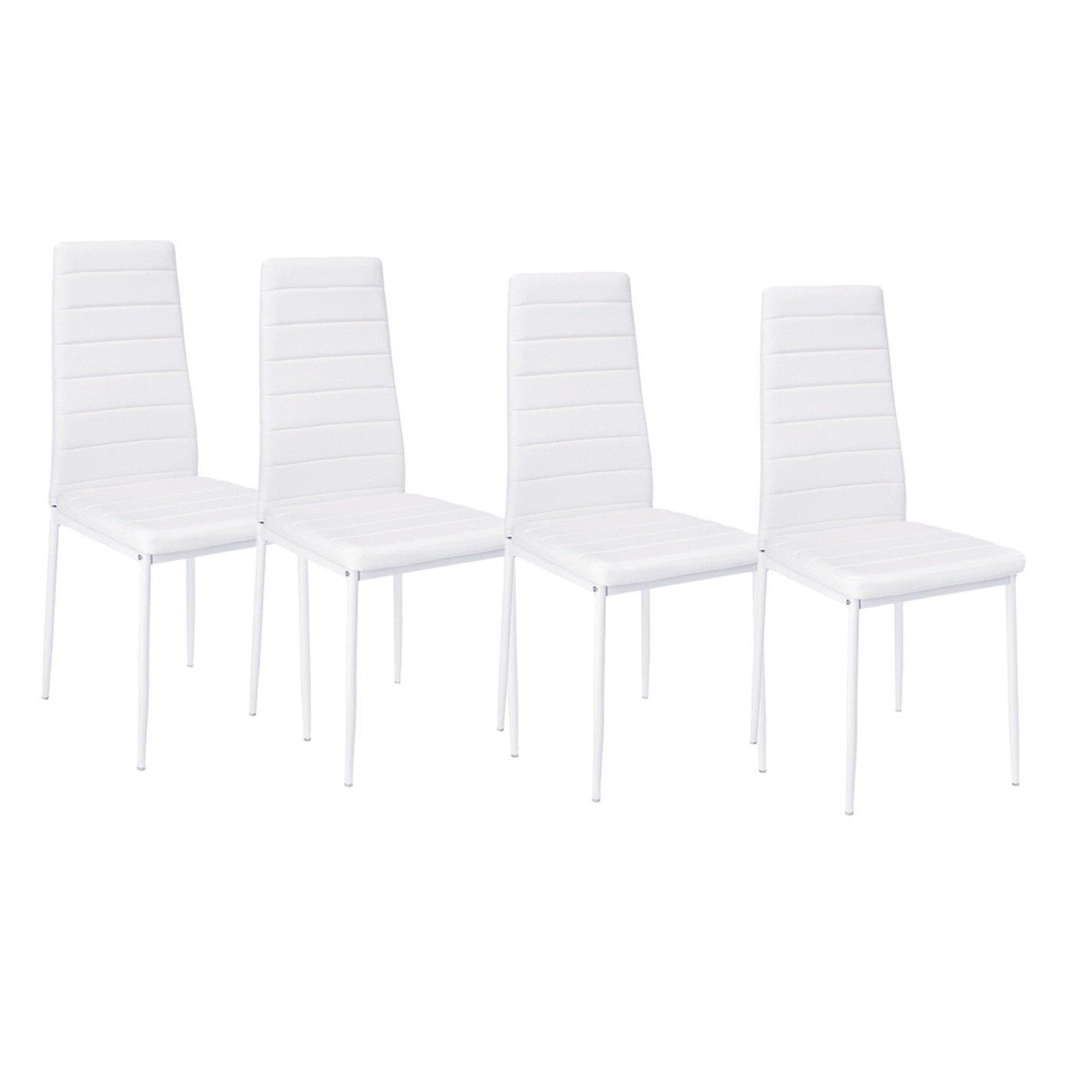 White - Kabinet UK - 4 Pcs Faux Leather Armless High Back Dining Chairs - 3