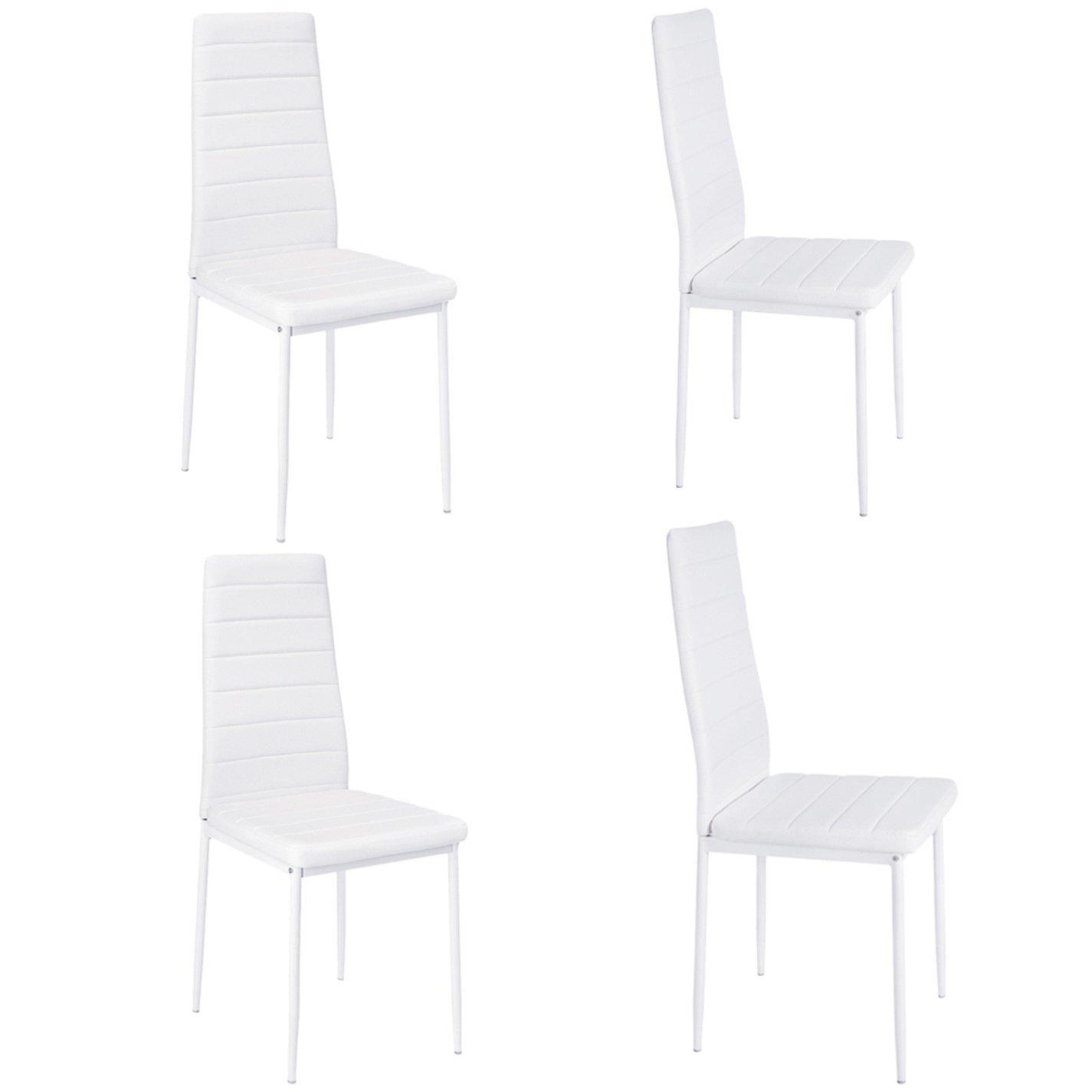 White - Kabinet UK - 4 Pcs Faux Leather Armless High Back Dining Chairs - 4