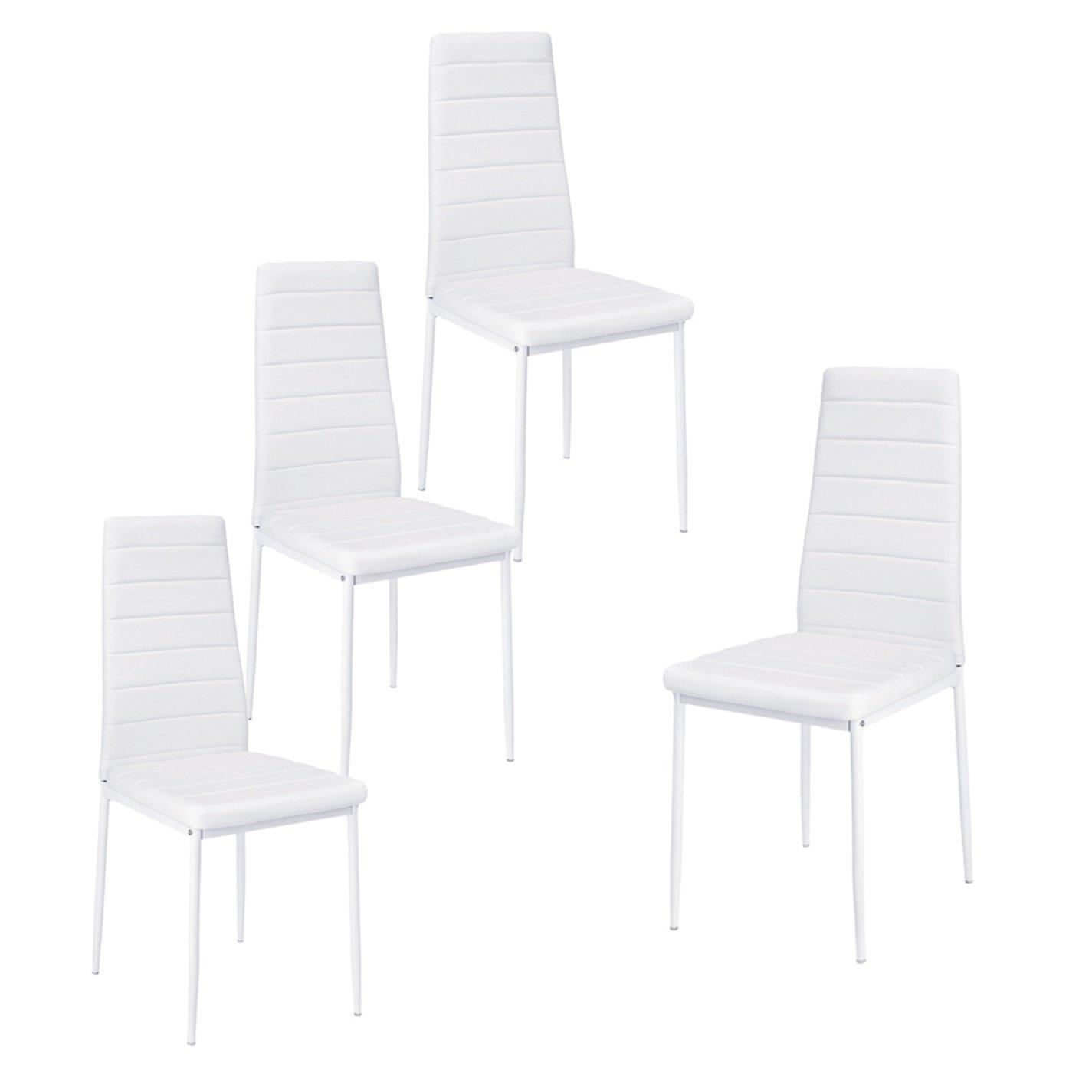 White - Kabinet UK - 4 Pcs Faux Leather Armless High Back Dining Chairs - 5