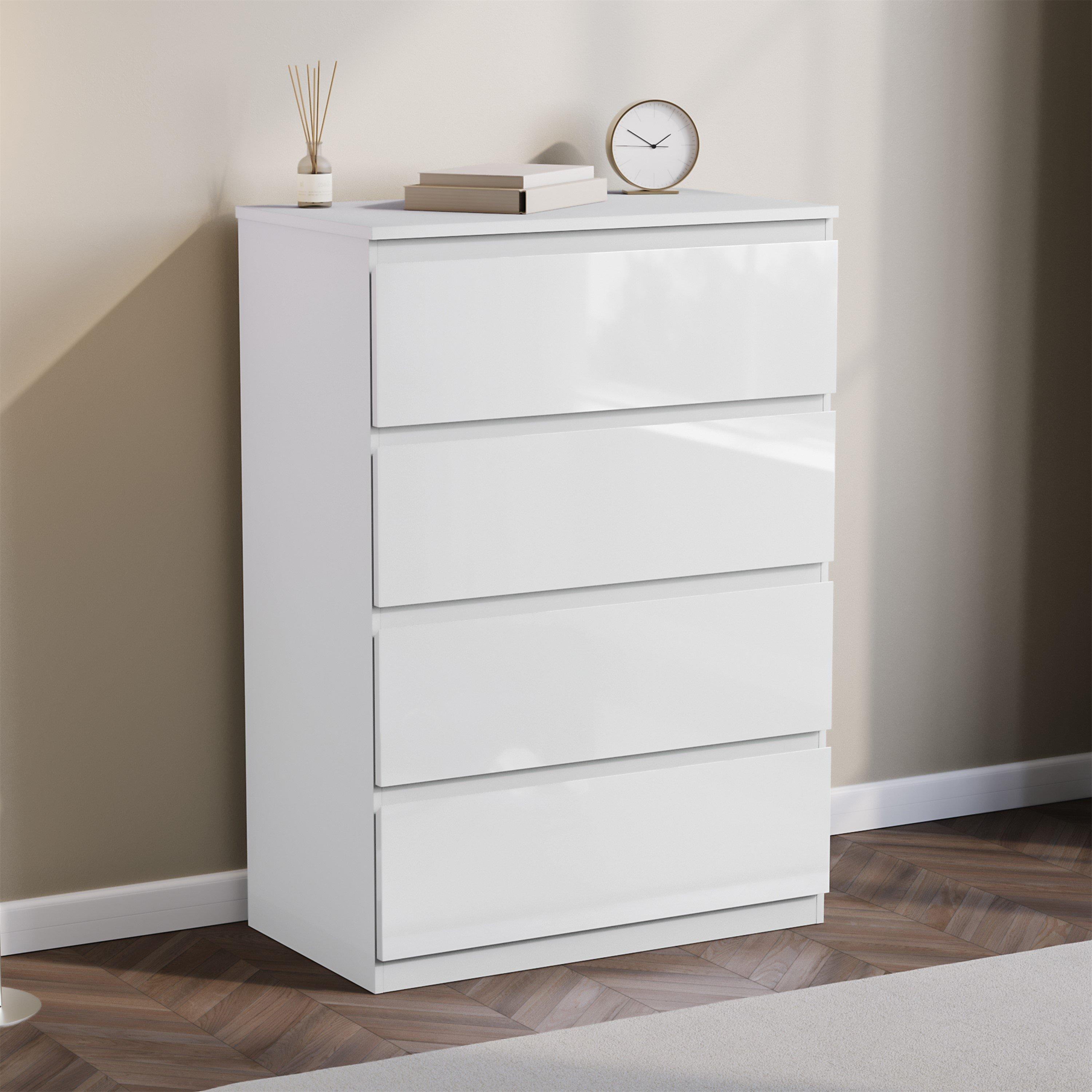 Lassic  Glinton High Gloss 4 Drawer Chest - White - 4 Drawer