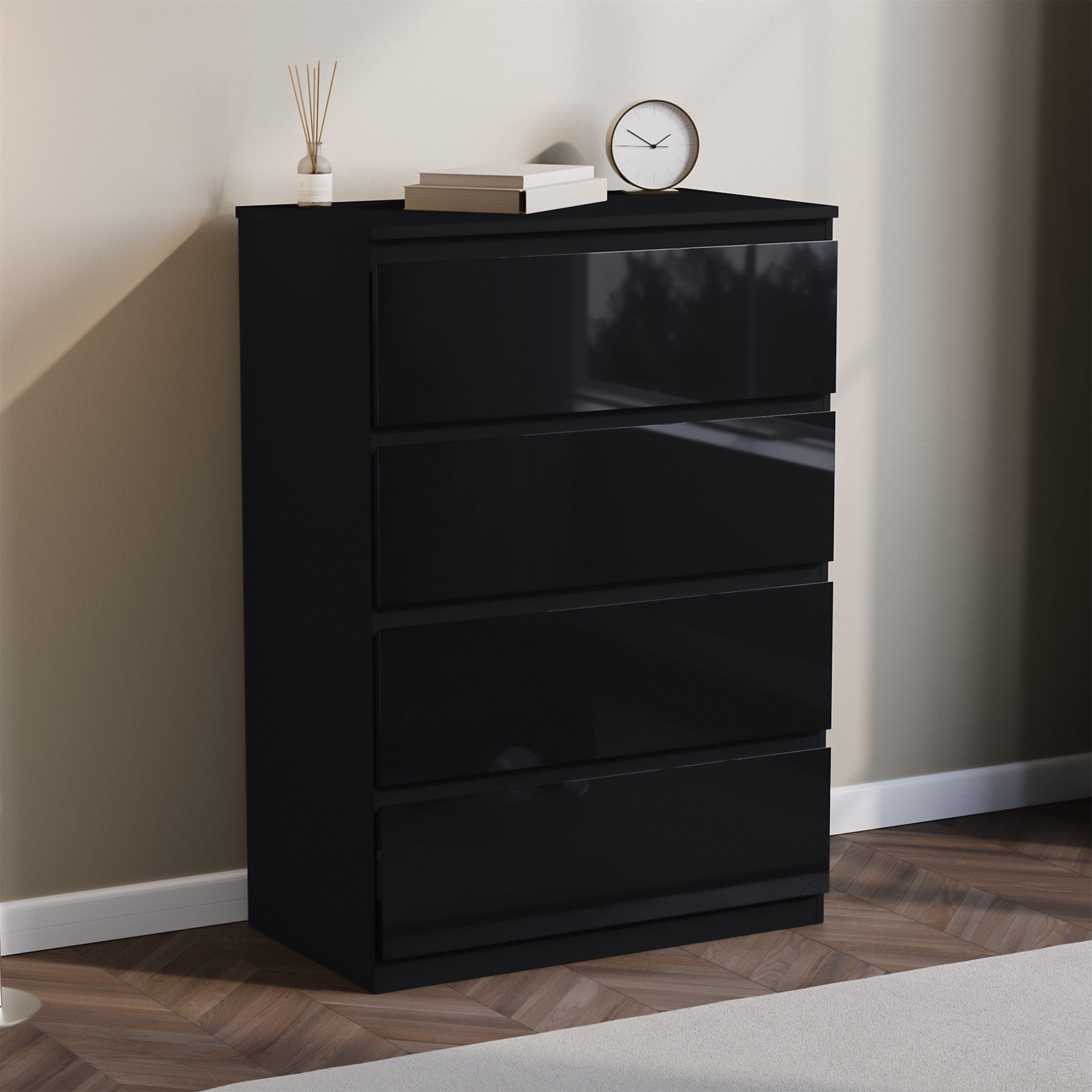 Black - Lassic - Glinton High Gloss 4 Drawer Chest - 1