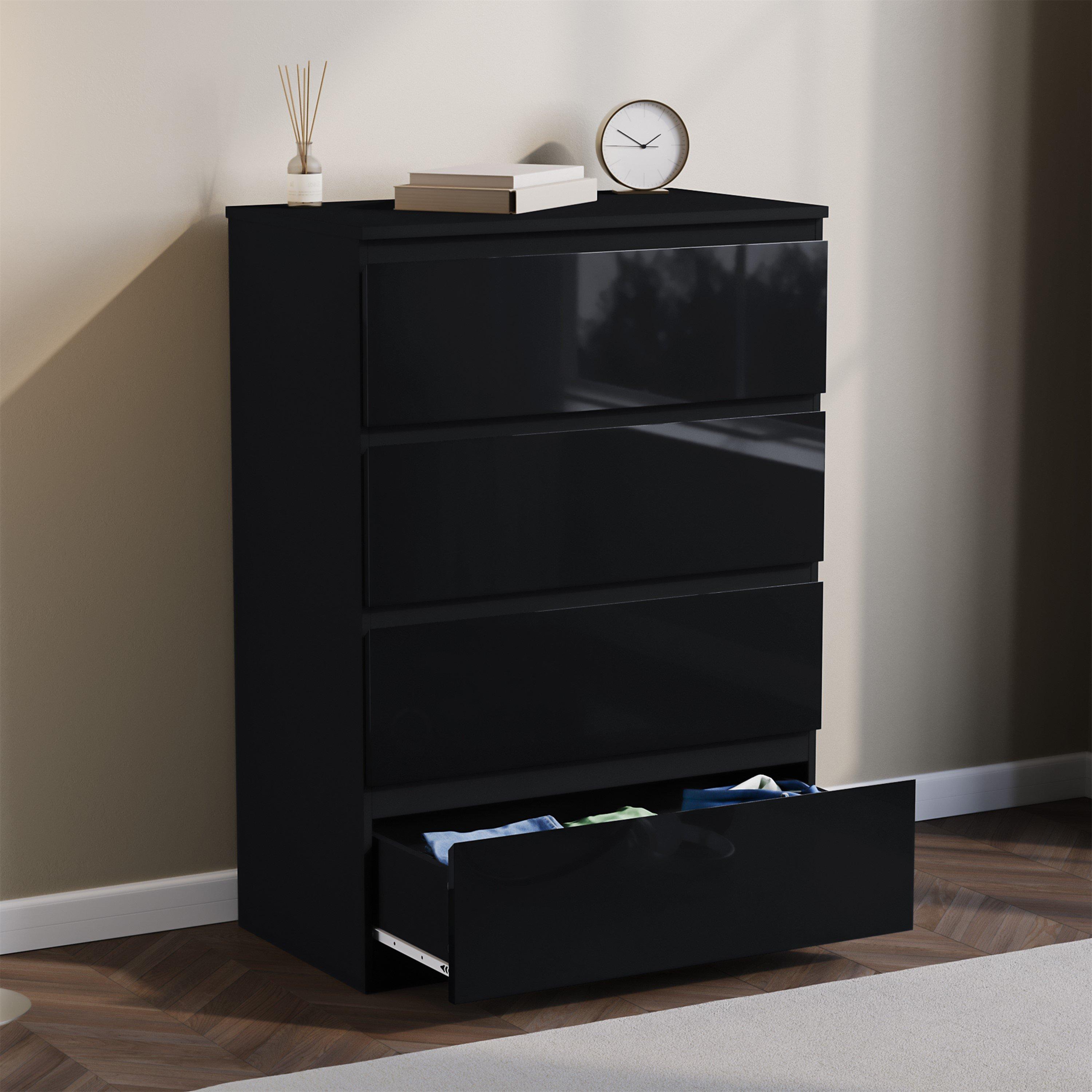 Black - Lassic - Glinton High Gloss 4 Drawer Chest - 4