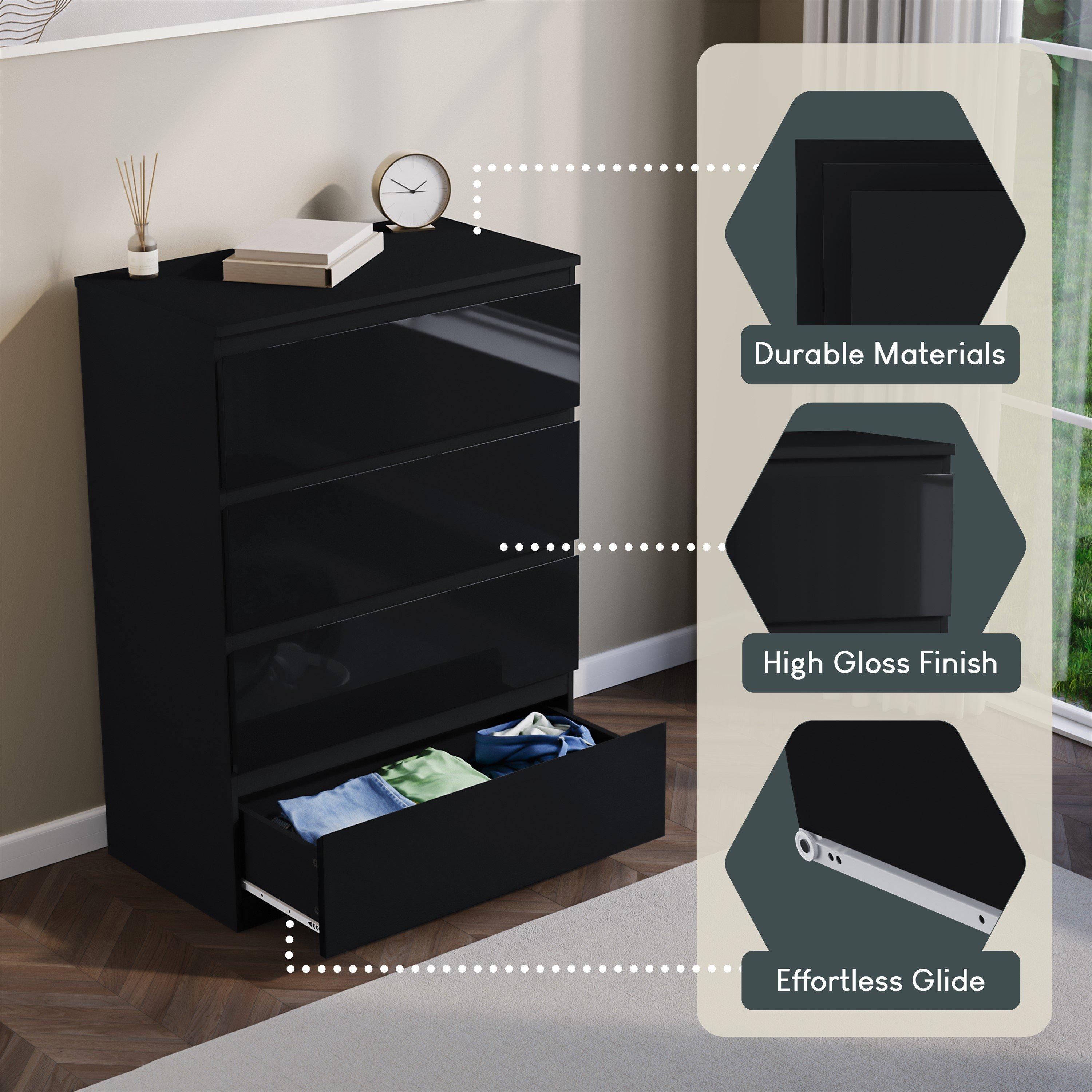 Black - Lassic - Glinton High Gloss 4 Drawer Chest - 6