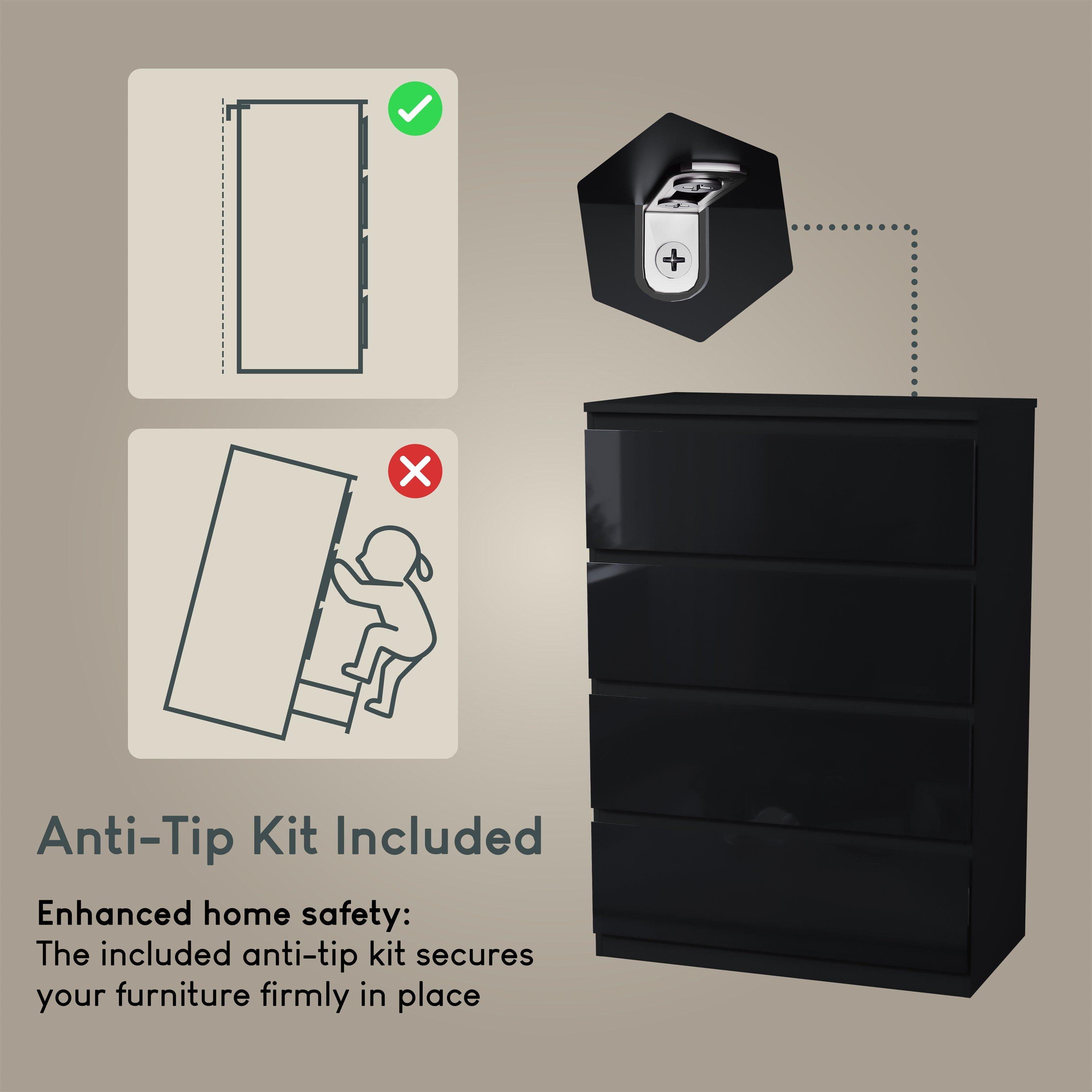 Black - Lassic - Glinton High Gloss 4 Drawer Chest - 7