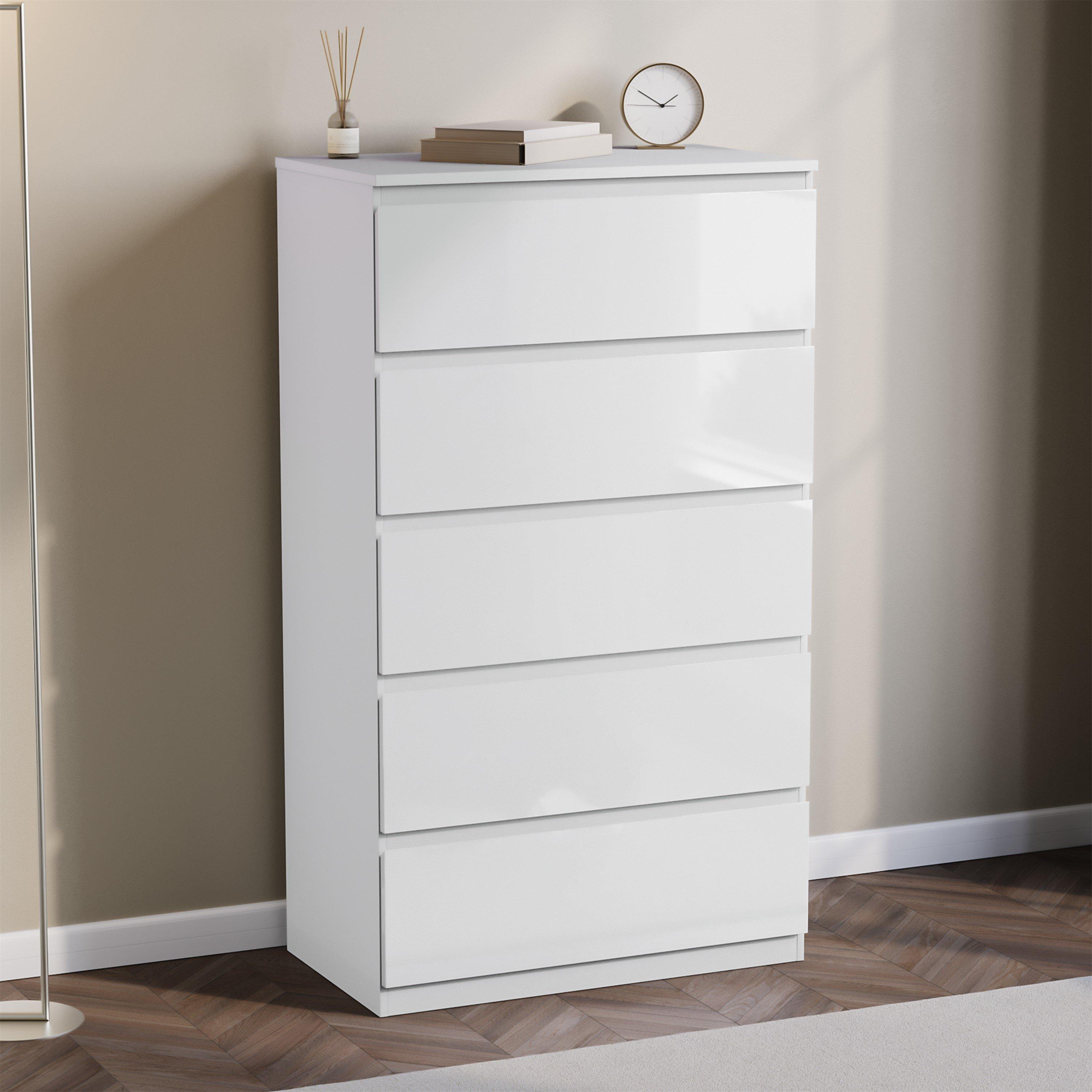 White - Lassic - Glinton High Gloss 5 Drawer Chest - 1