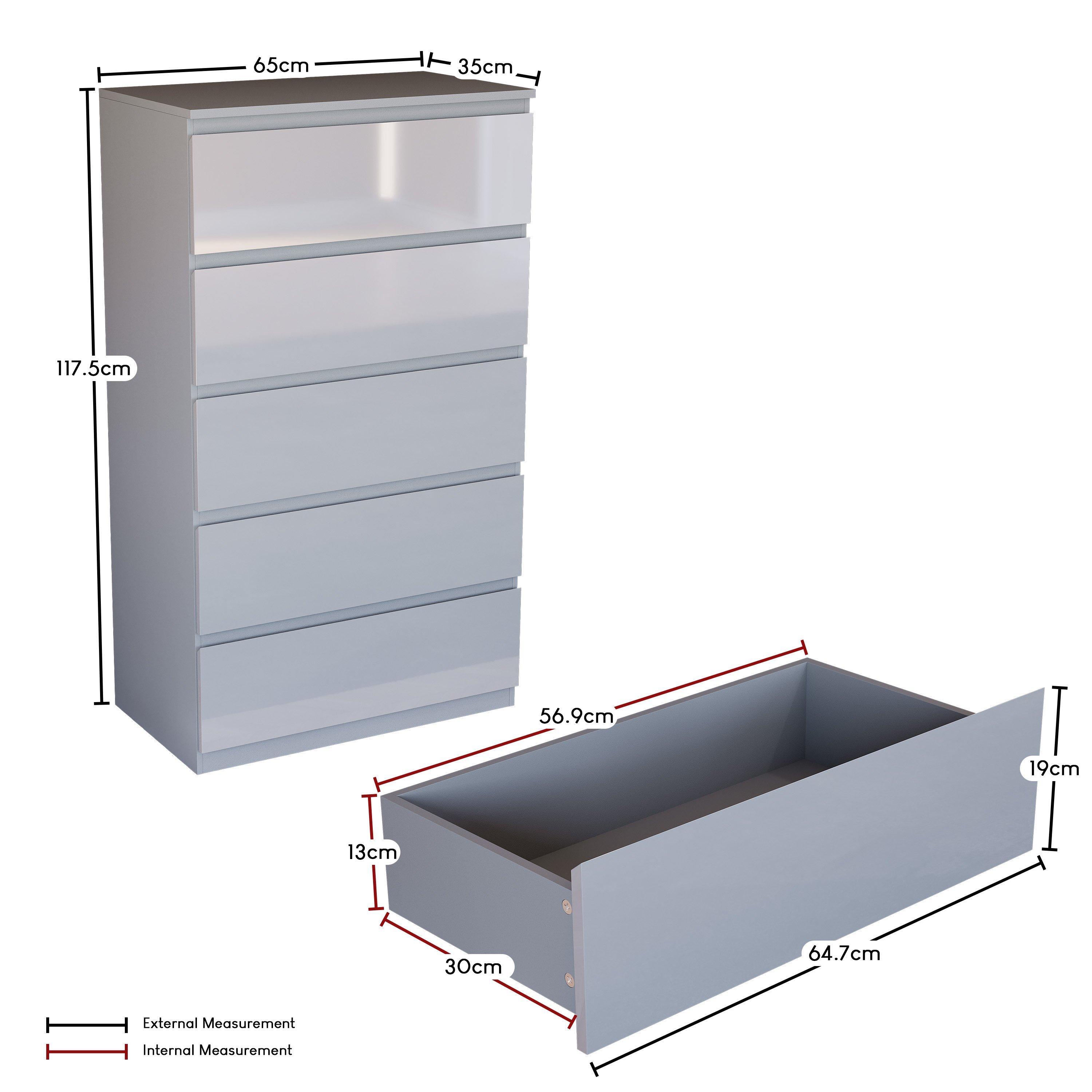 Grey - Lassic - Glinton High Gloss 5 Drawer Chest - 2