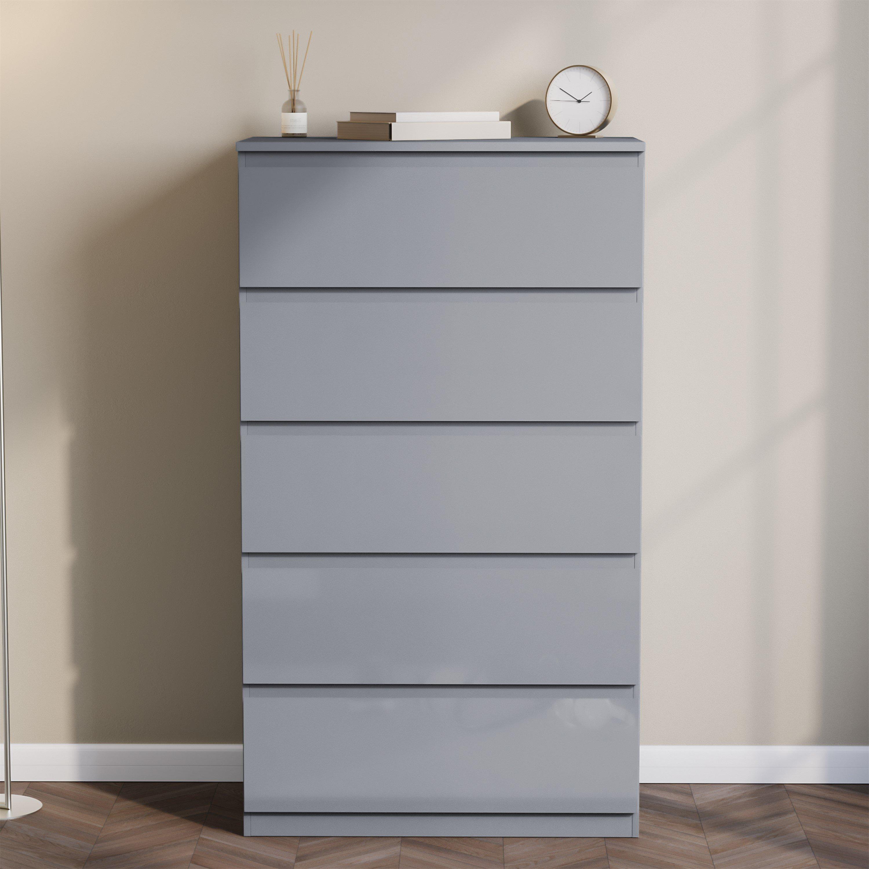 Grey - Lassic - Glinton High Gloss 5 Drawer Chest - 3