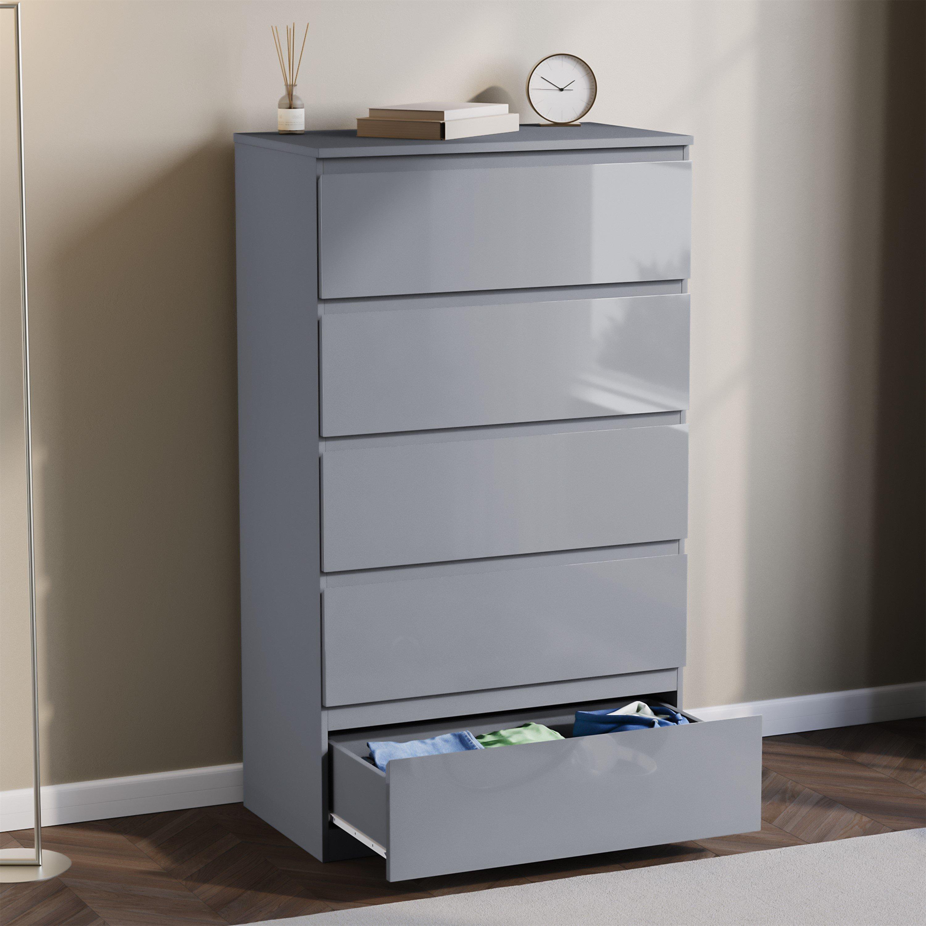 Grey - Lassic - Glinton High Gloss 5 Drawer Chest - 4