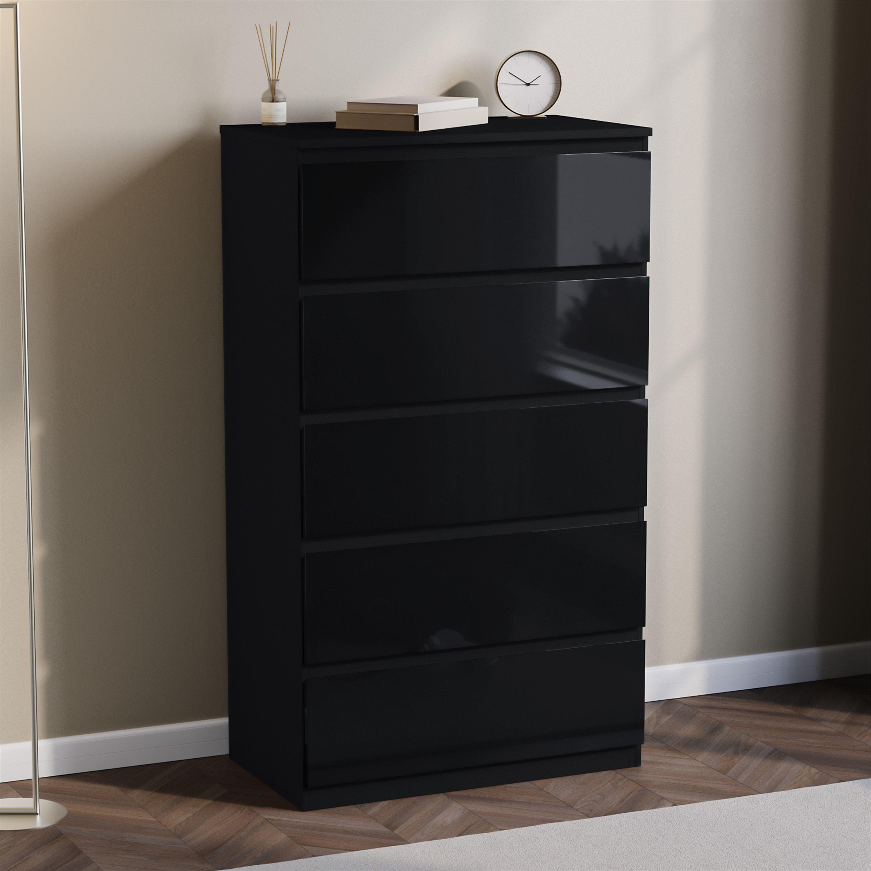 Lassic  Glinton High Gloss 5 Drawer Chest - Black - 5 Drawer