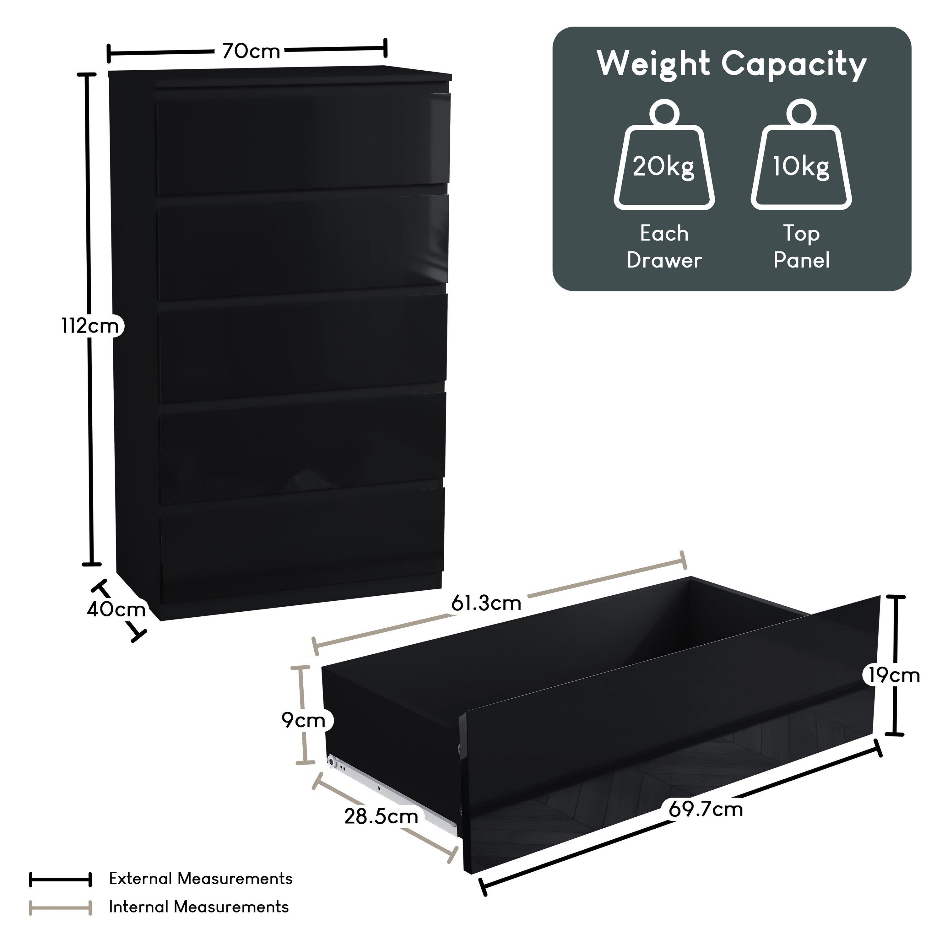 Black - Lassic - Glinton High Gloss 5 Drawer Chest - 2