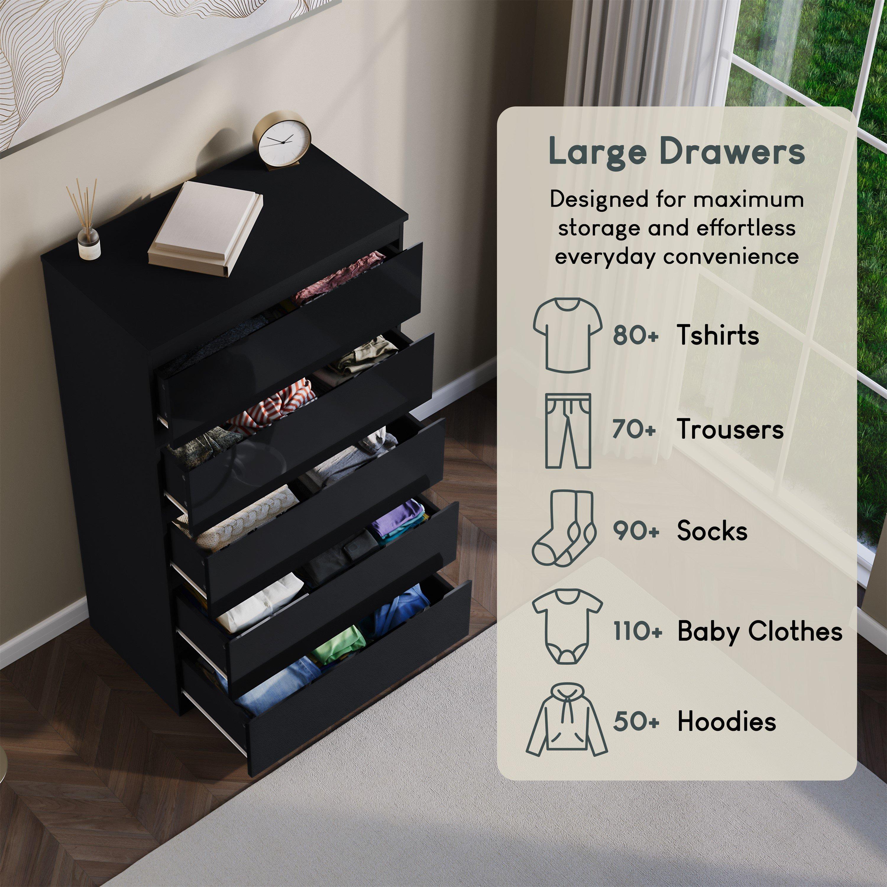 Black - Lassic - Glinton High Gloss 5 Drawer Chest - 5