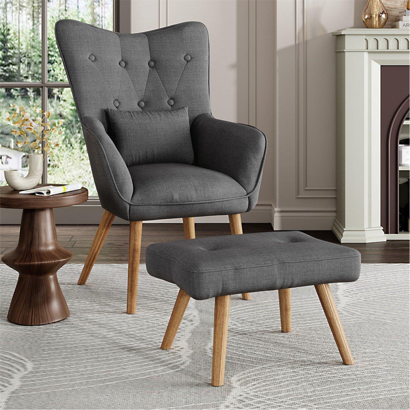 Dark Grey - Kabinet UK - Classic Linen Oak Wood Legs Leisure Armchair - 2