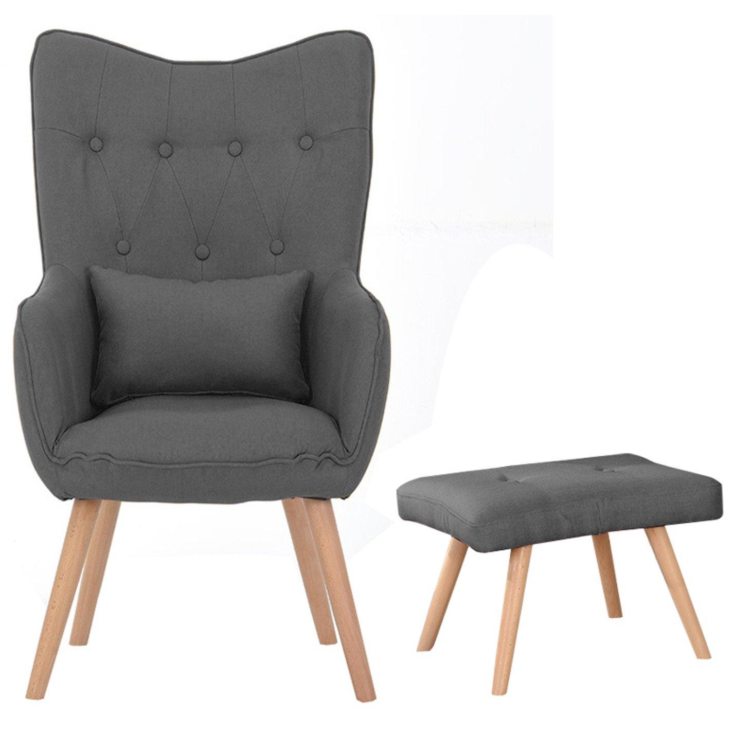 Dark Grey - Kabinet UK - Classic Linen Oak Wood Legs Leisure Armchair - 3