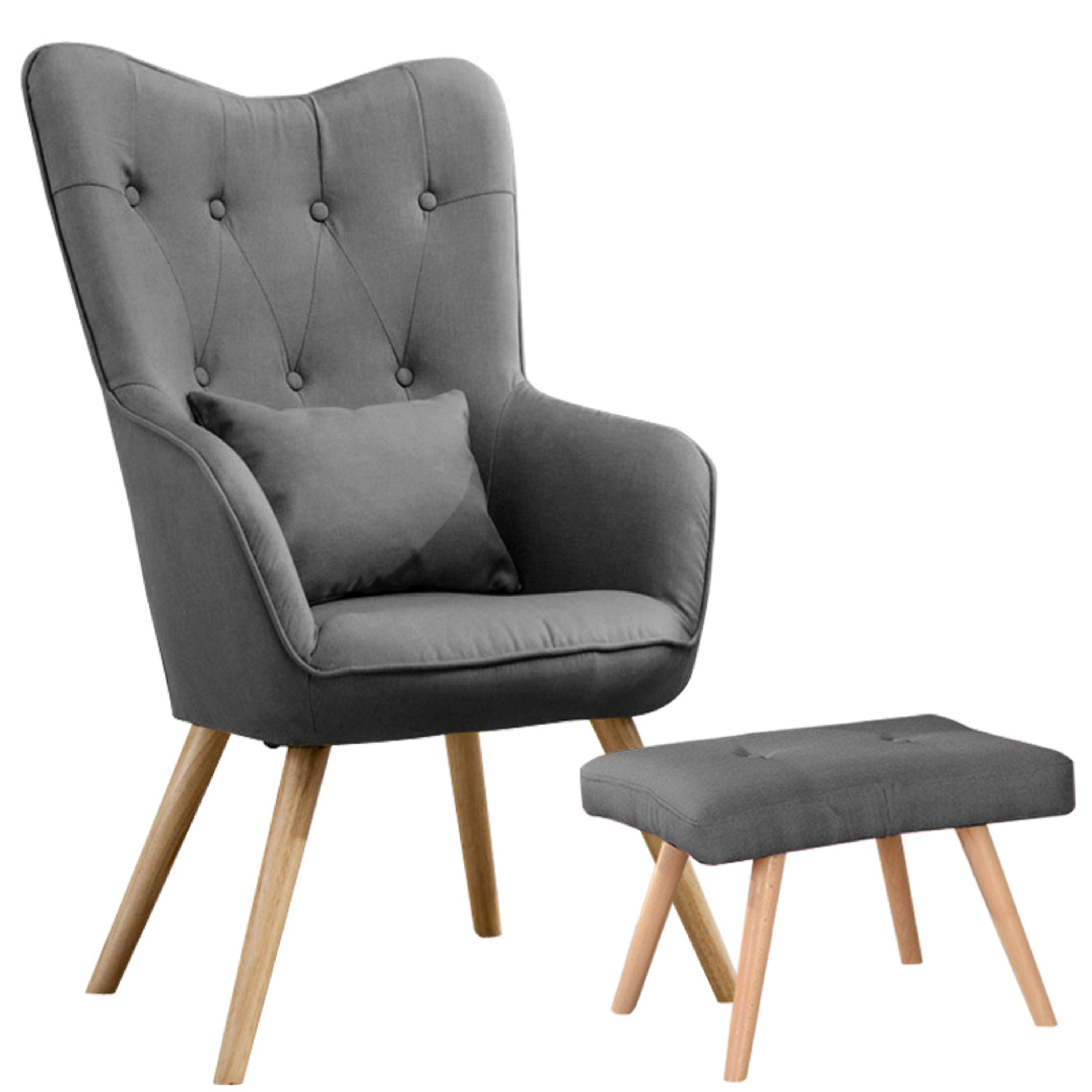 Dark Grey - Kabinet UK - Classic Linen Oak Wood Legs Leisure Armchair - 4