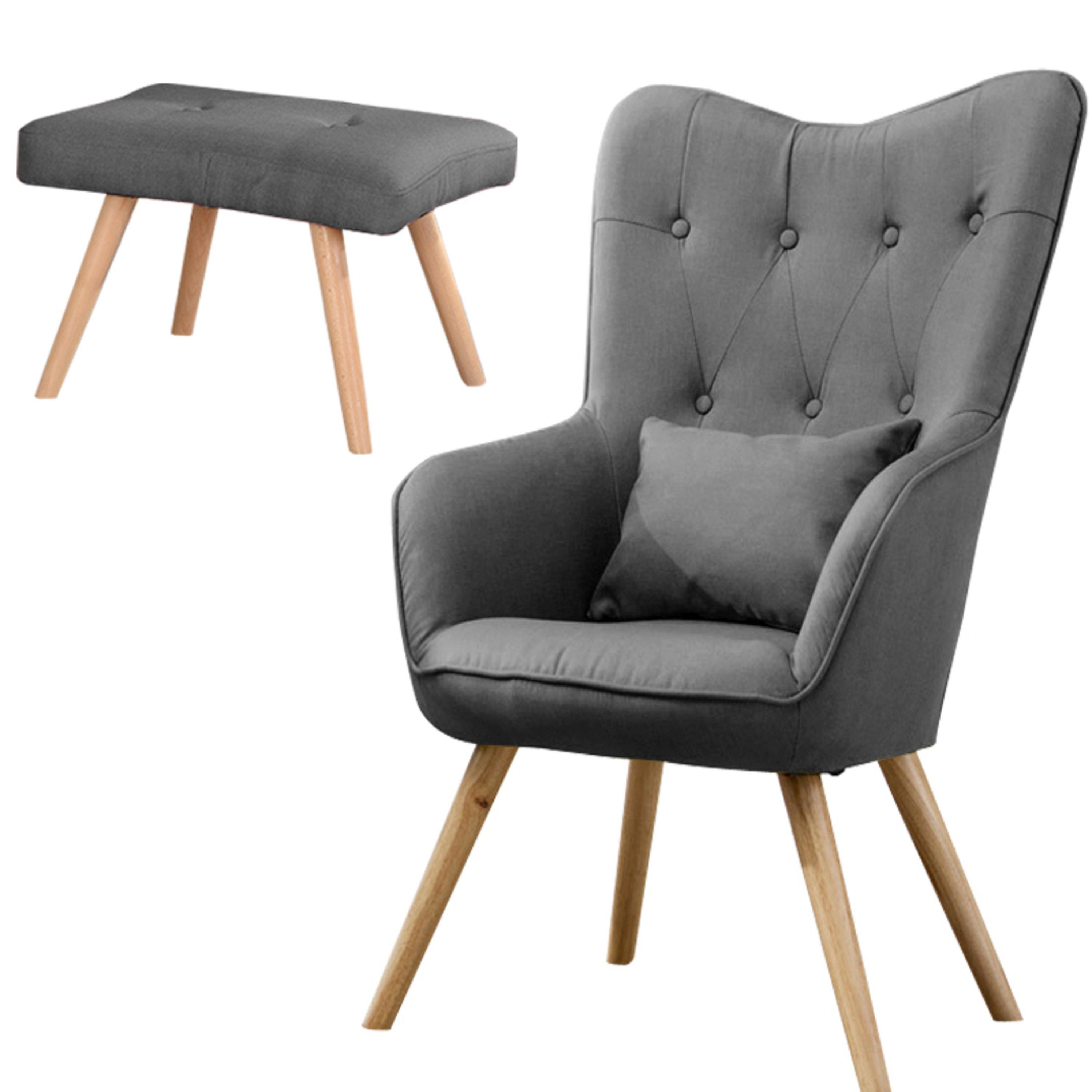 Dark Grey - Kabinet UK - Classic Linen Oak Wood Legs Leisure Armchair - 5