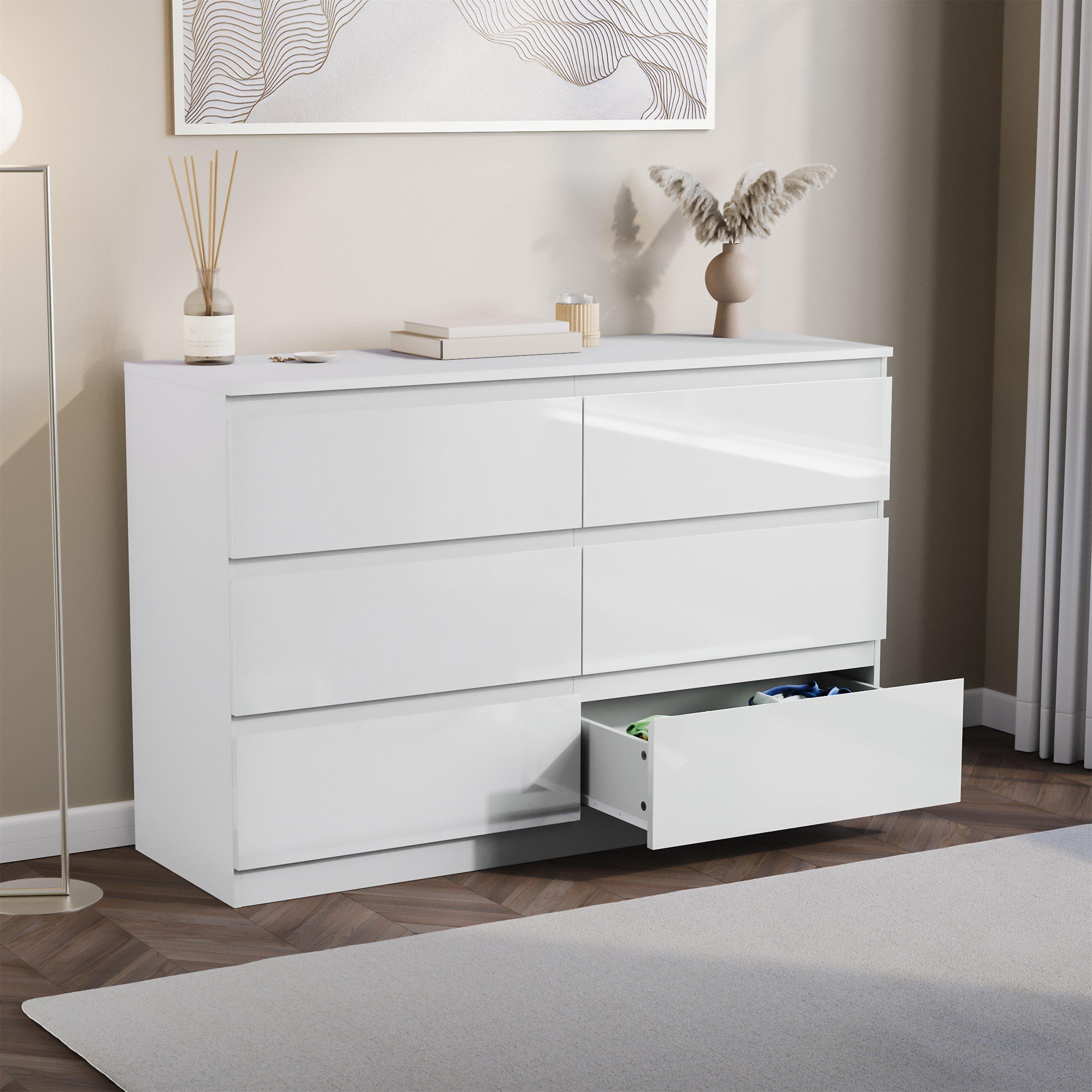 White - Lassic - Glinton High Gloss 6 Drawer Chest - 4