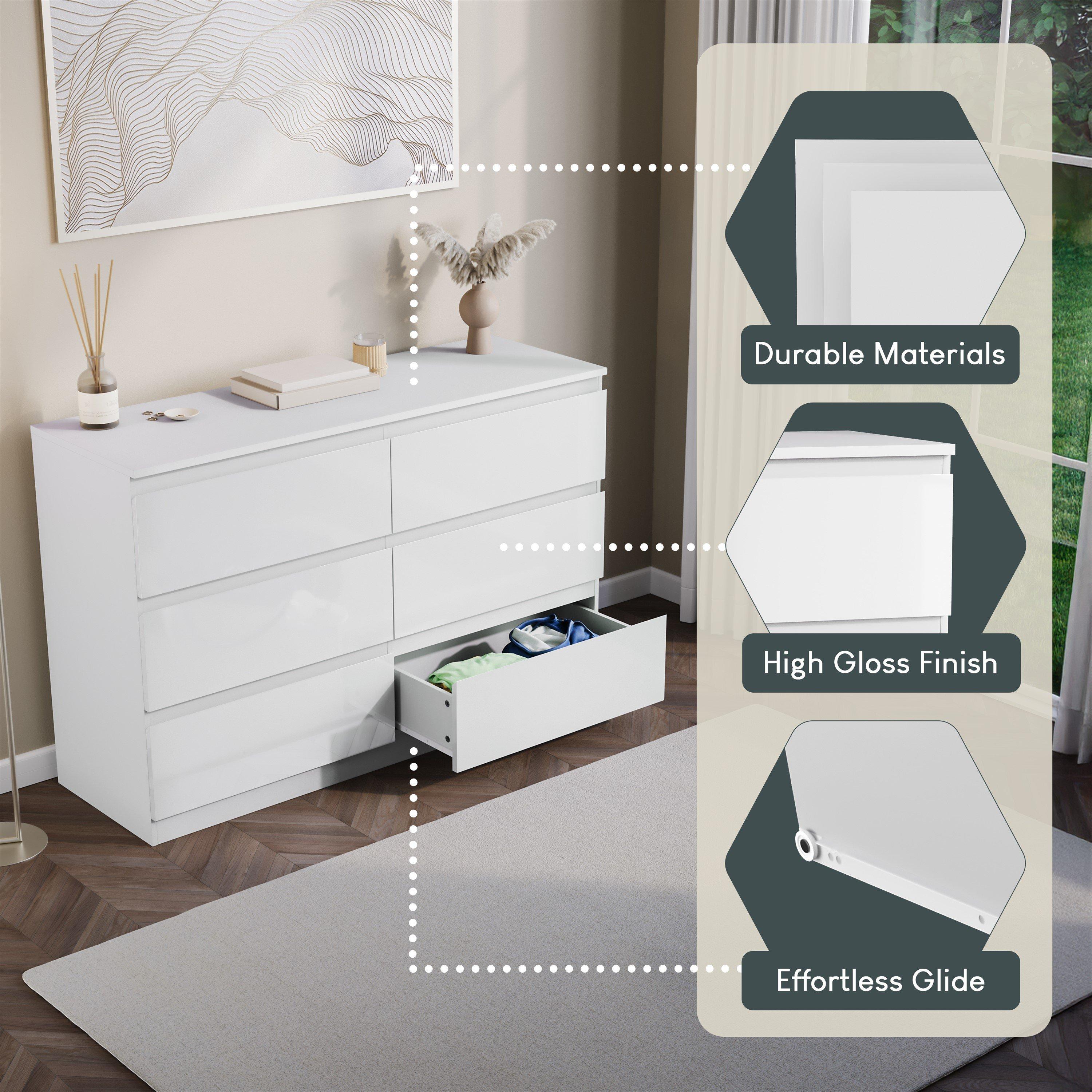 White - Lassic - Glinton High Gloss 6 Drawer Chest - 6