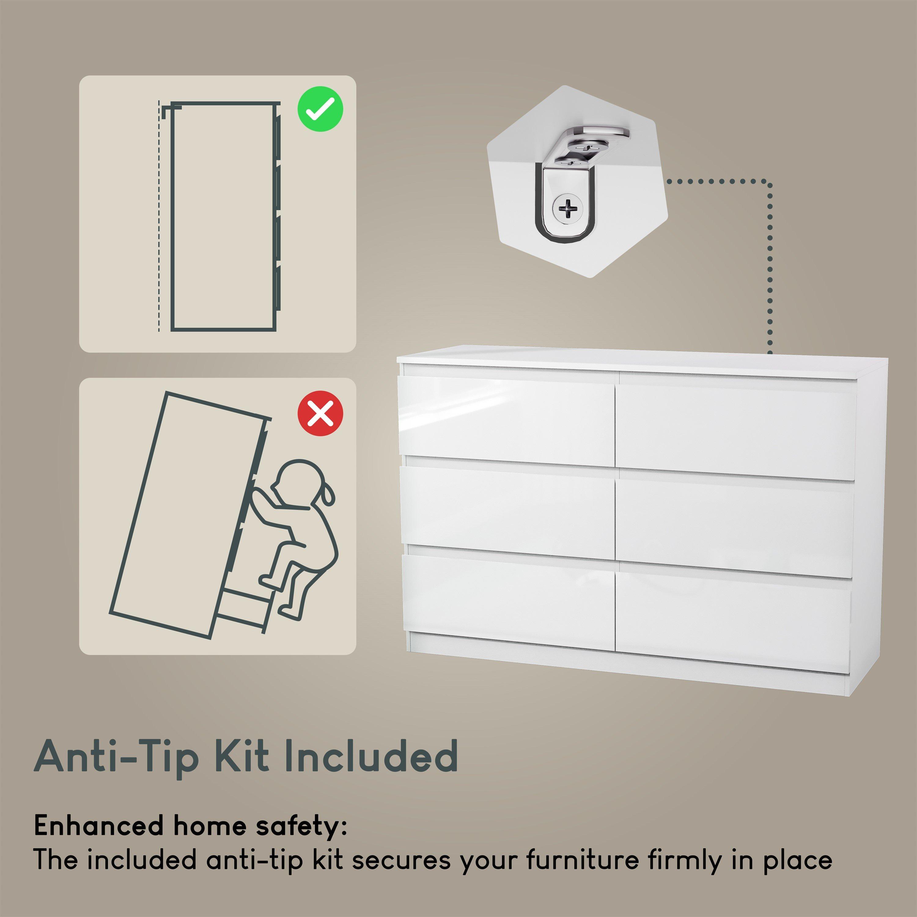 White - Lassic - Glinton High Gloss 6 Drawer Chest - 7