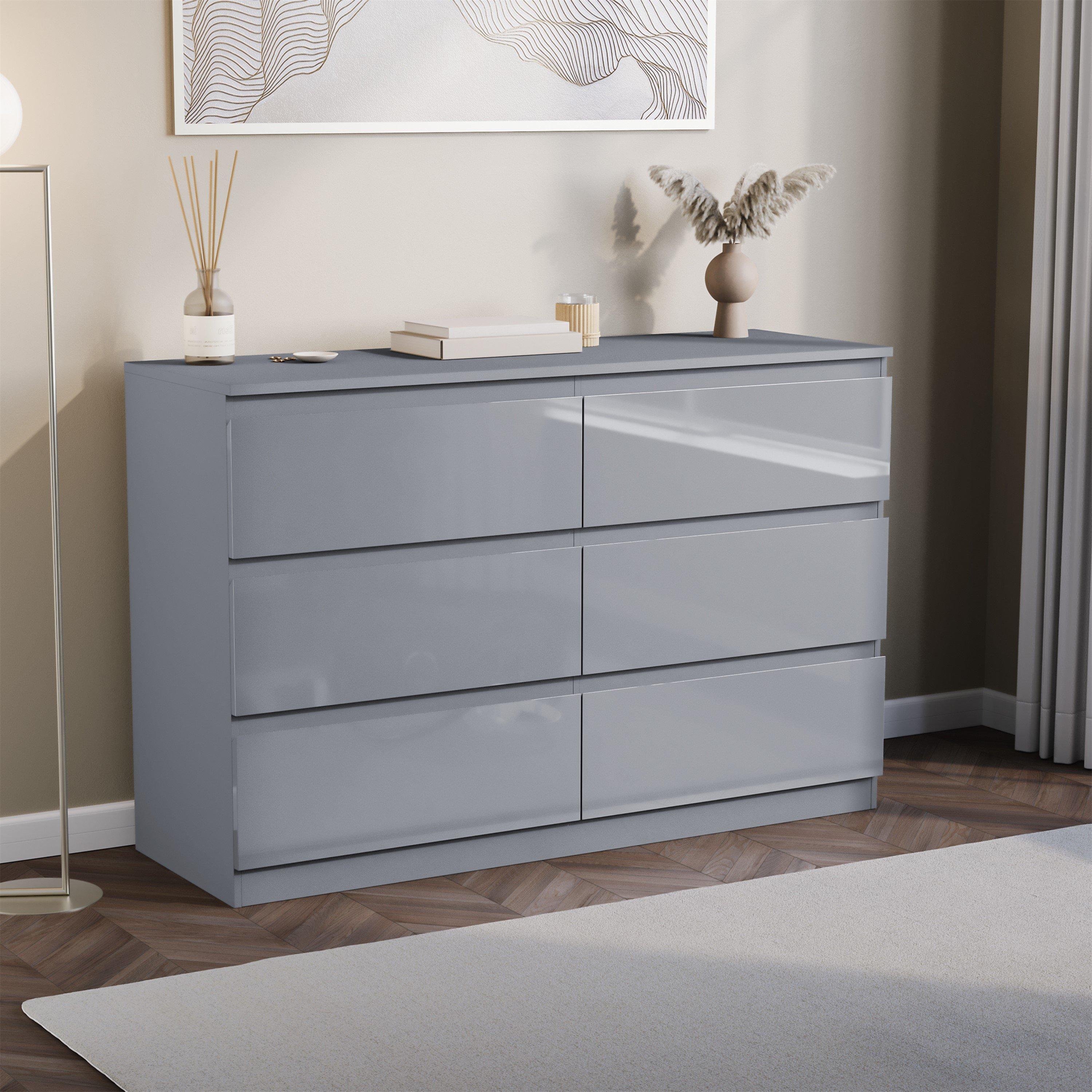 Lassic  Glinton High Gloss 6 Drawer Chest - Grey - 6 Drawer