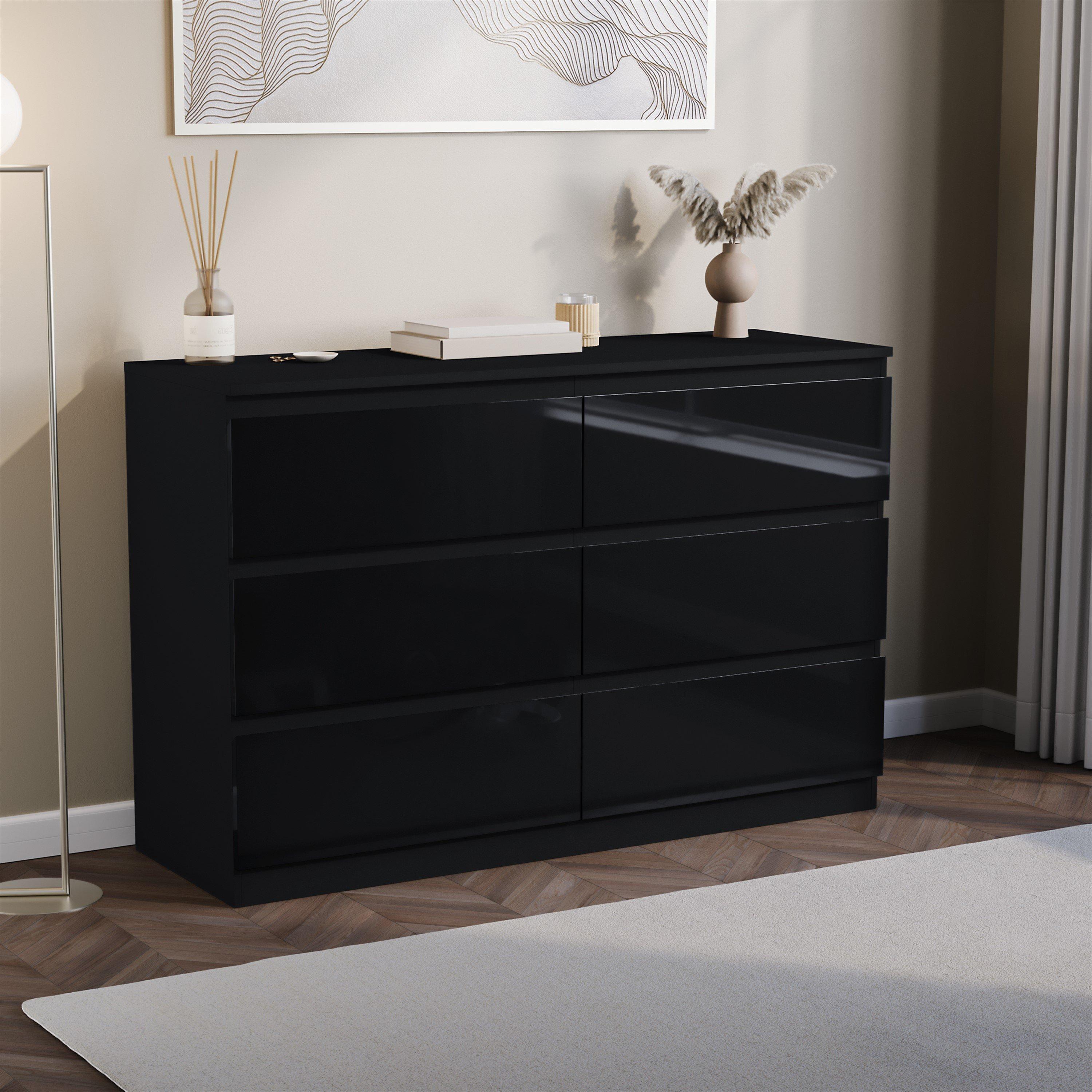 Black - Lassic - Glinton High Gloss 6 Drawer Chest - 1