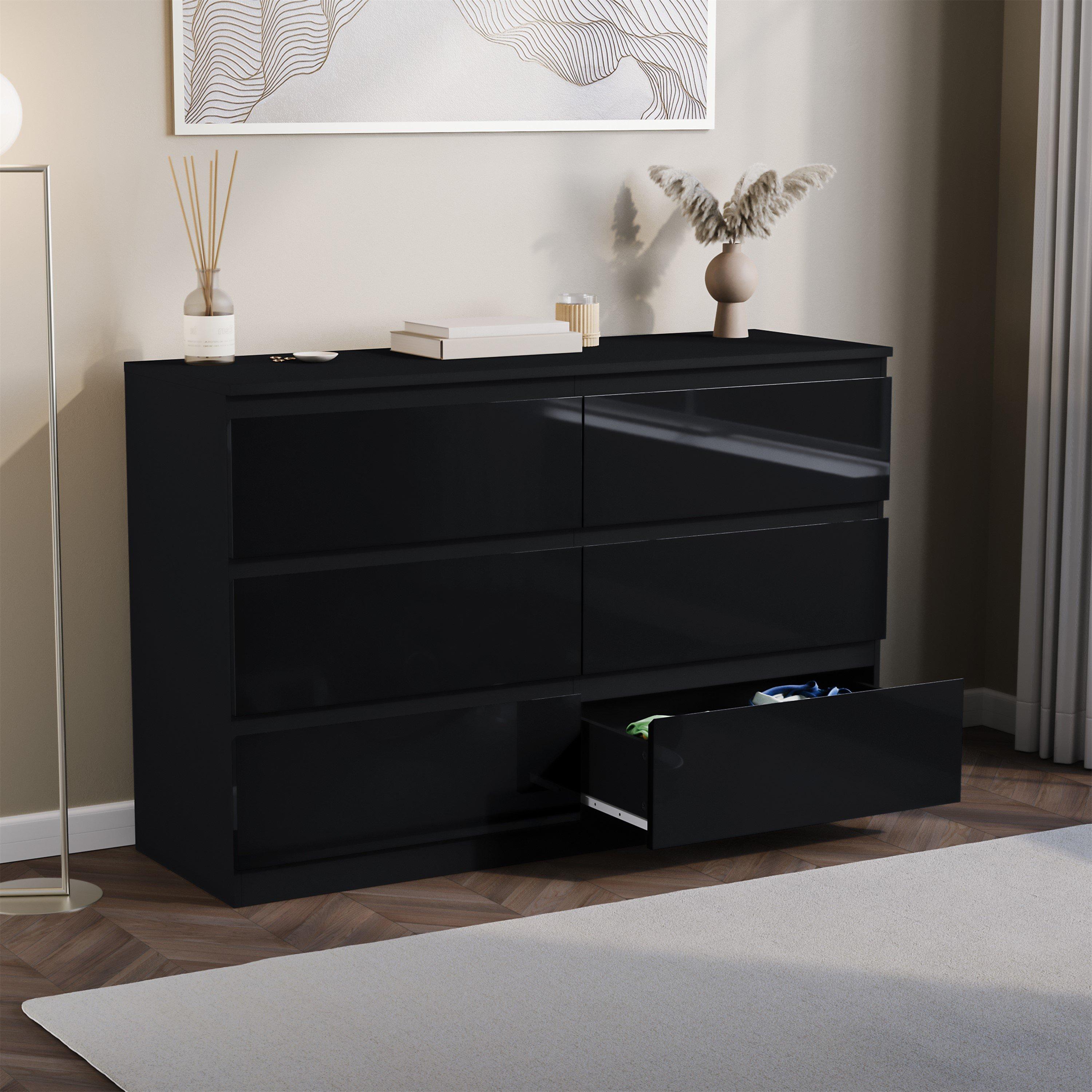 Black - Lassic - Glinton High Gloss 6 Drawer Chest - 4