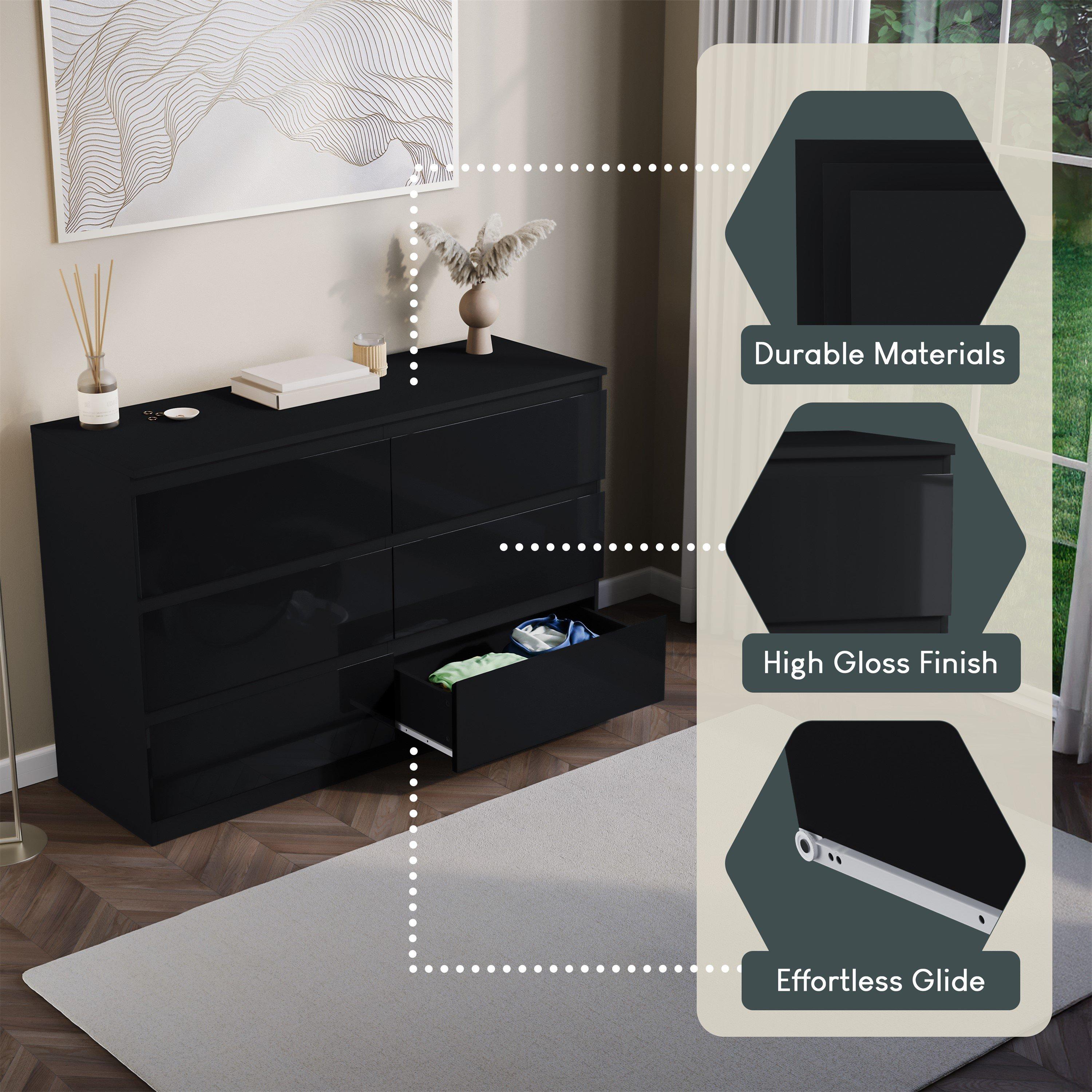 Black - Lassic - Glinton High Gloss 6 Drawer Chest - 6