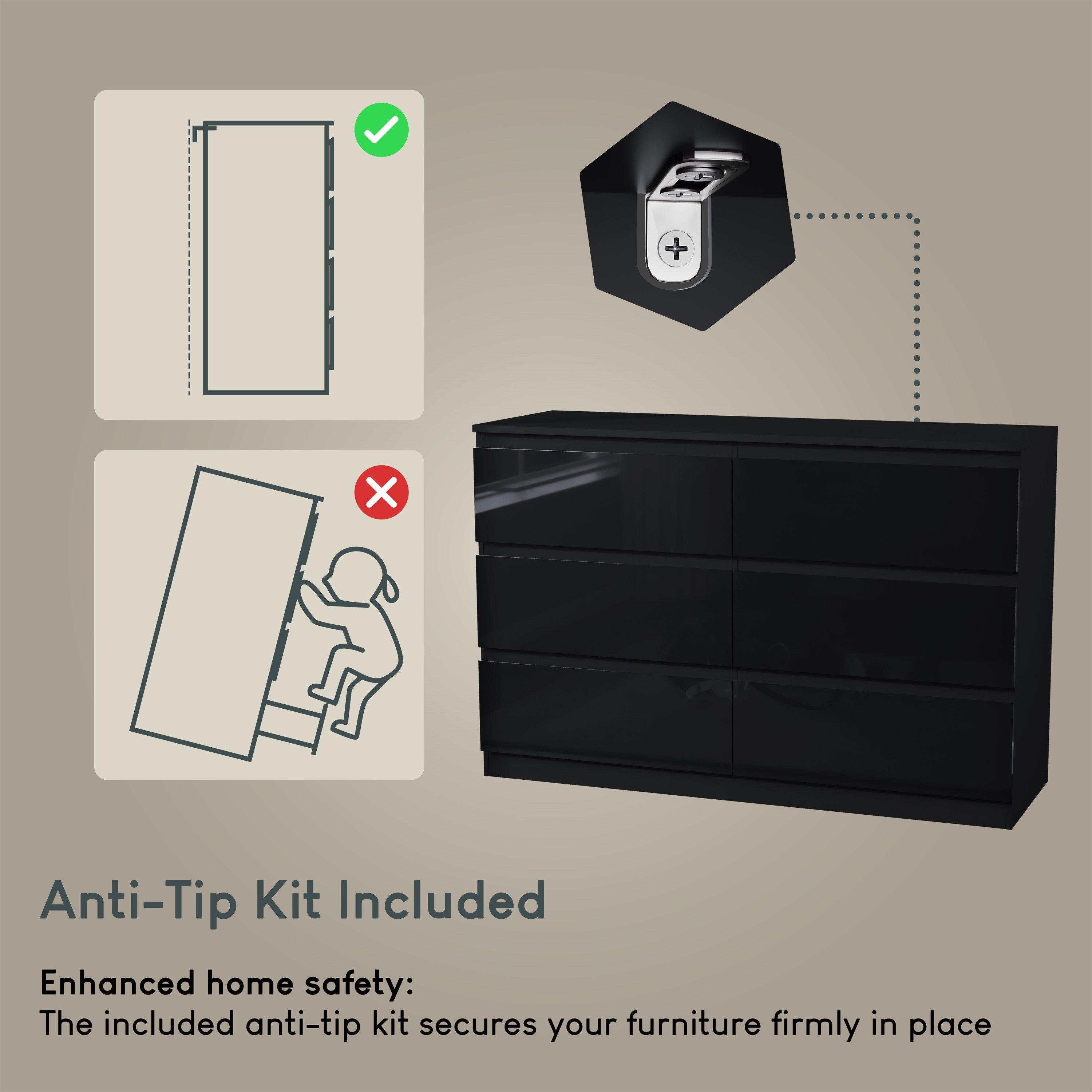 Black - Lassic - Glinton High Gloss 6 Drawer Chest - 7