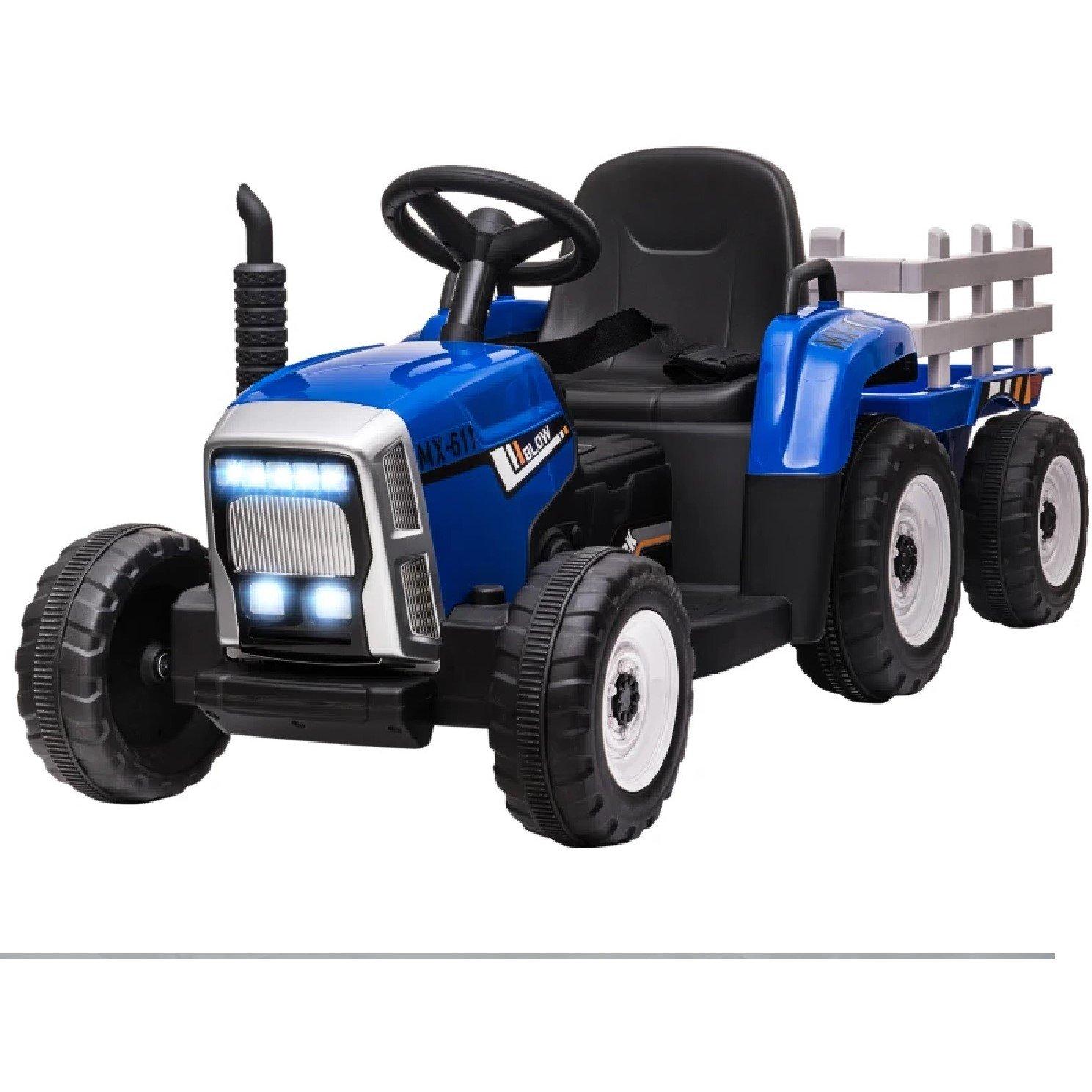 Blue - HOMCOM - Battery Ride On Tractor With Trailer - 1