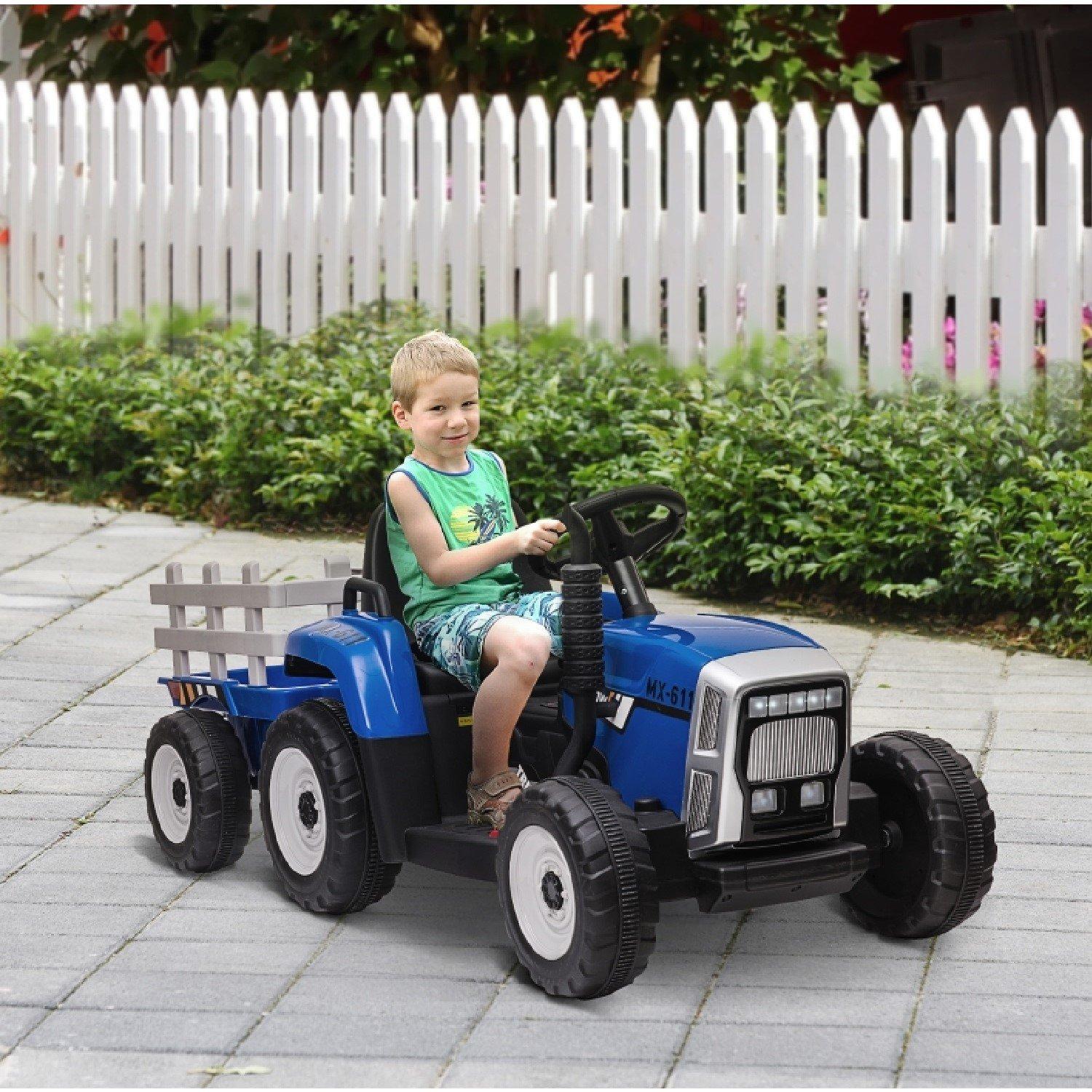 Blue - HOMCOM - Battery Ride On Tractor With Trailer - 2