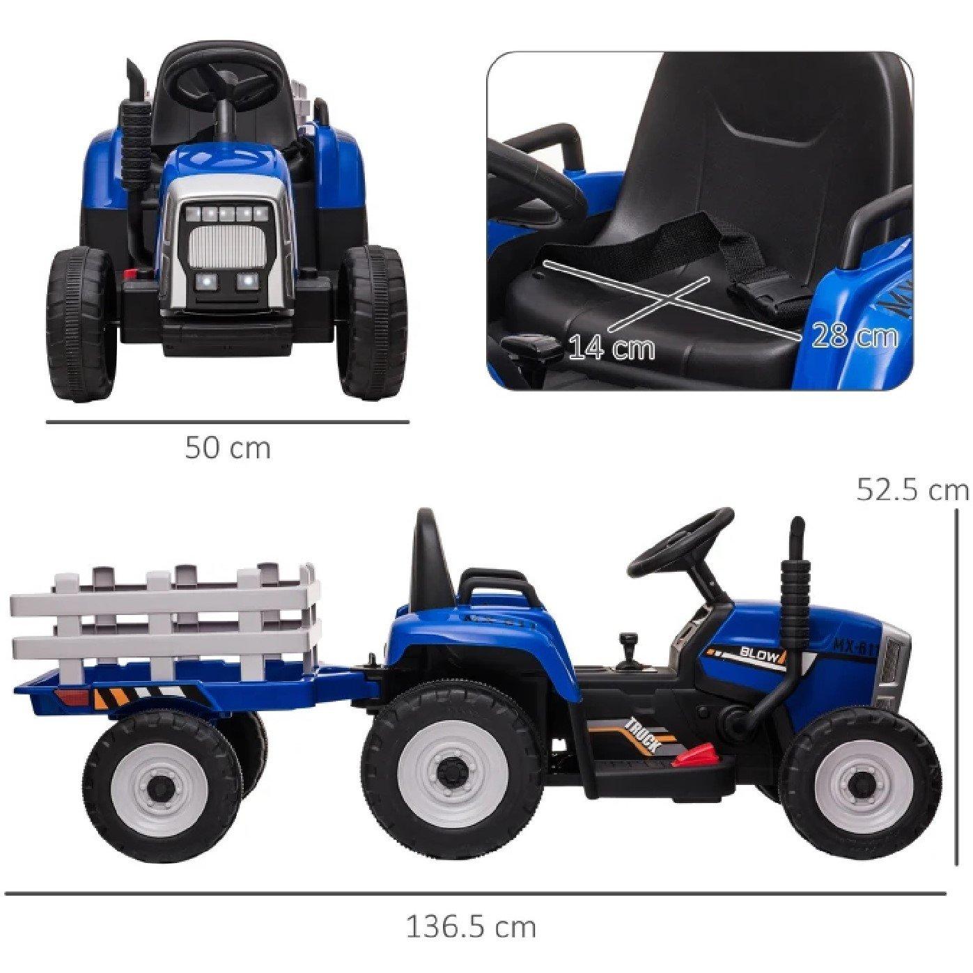 Blue - HOMCOM - Battery Ride On Tractor With Trailer - 3