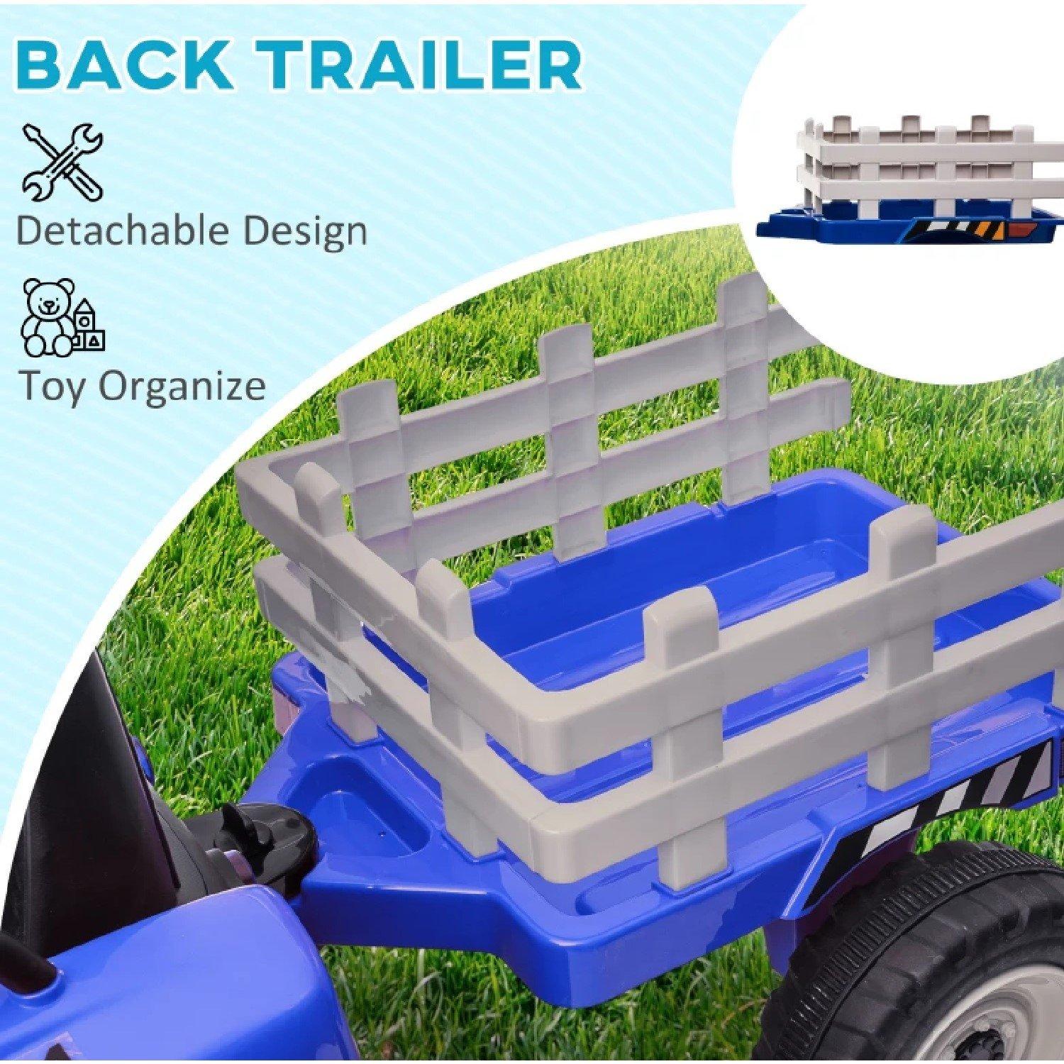Blue - HOMCOM - Battery Ride On Tractor With Trailer - 4