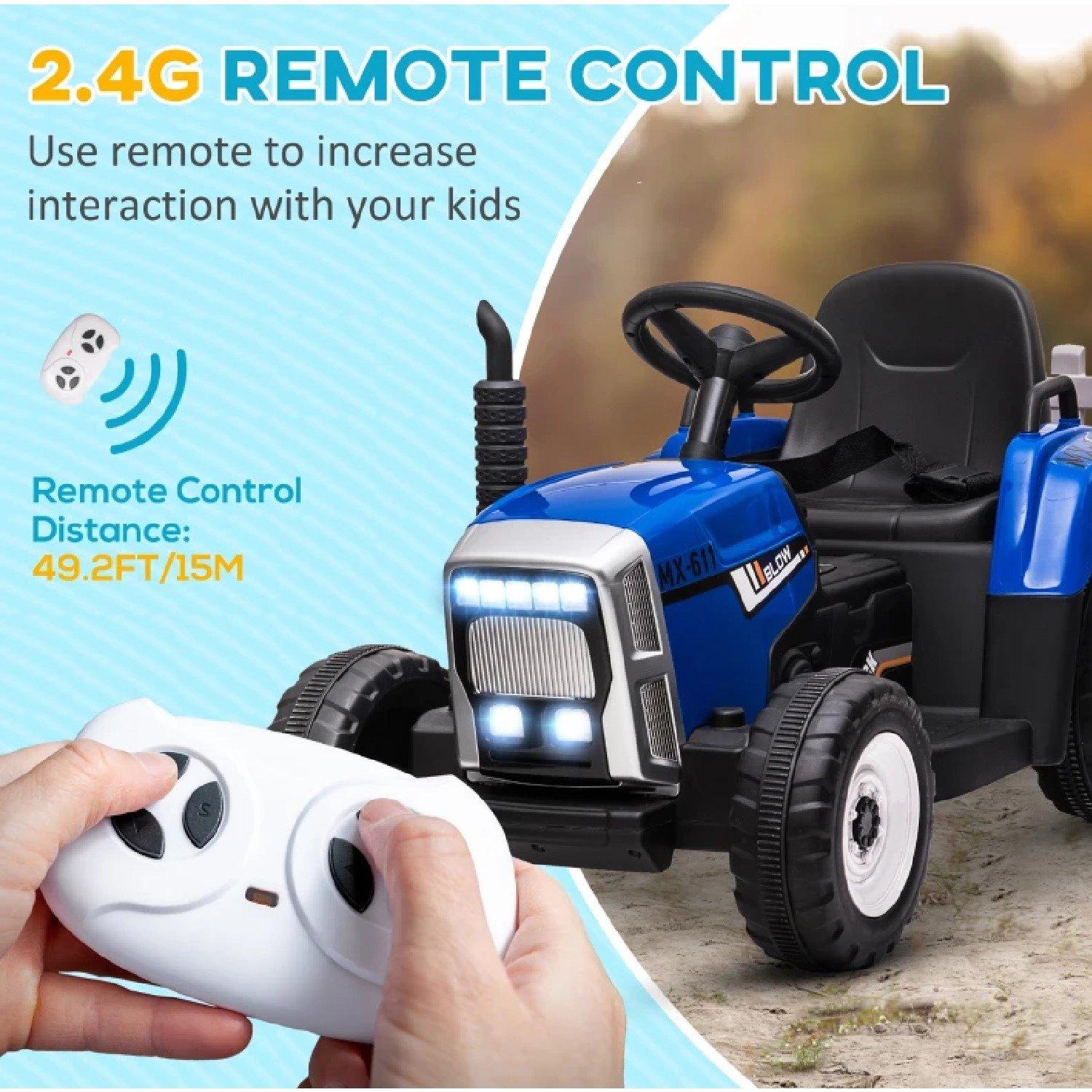 Blue - HOMCOM - Battery Ride On Tractor With Trailer - 5