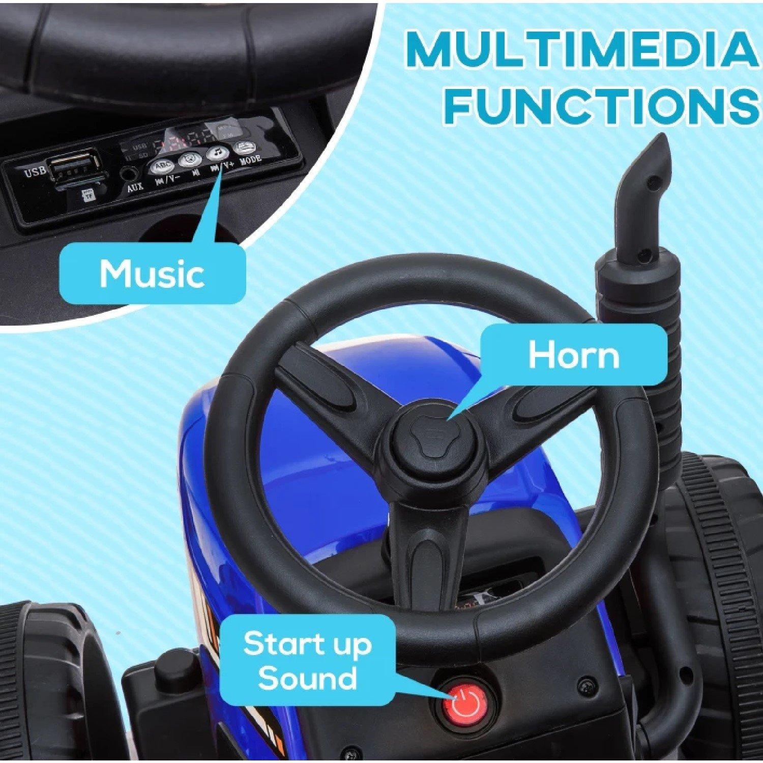Blue - HOMCOM - Battery Ride On Tractor With Trailer - 6