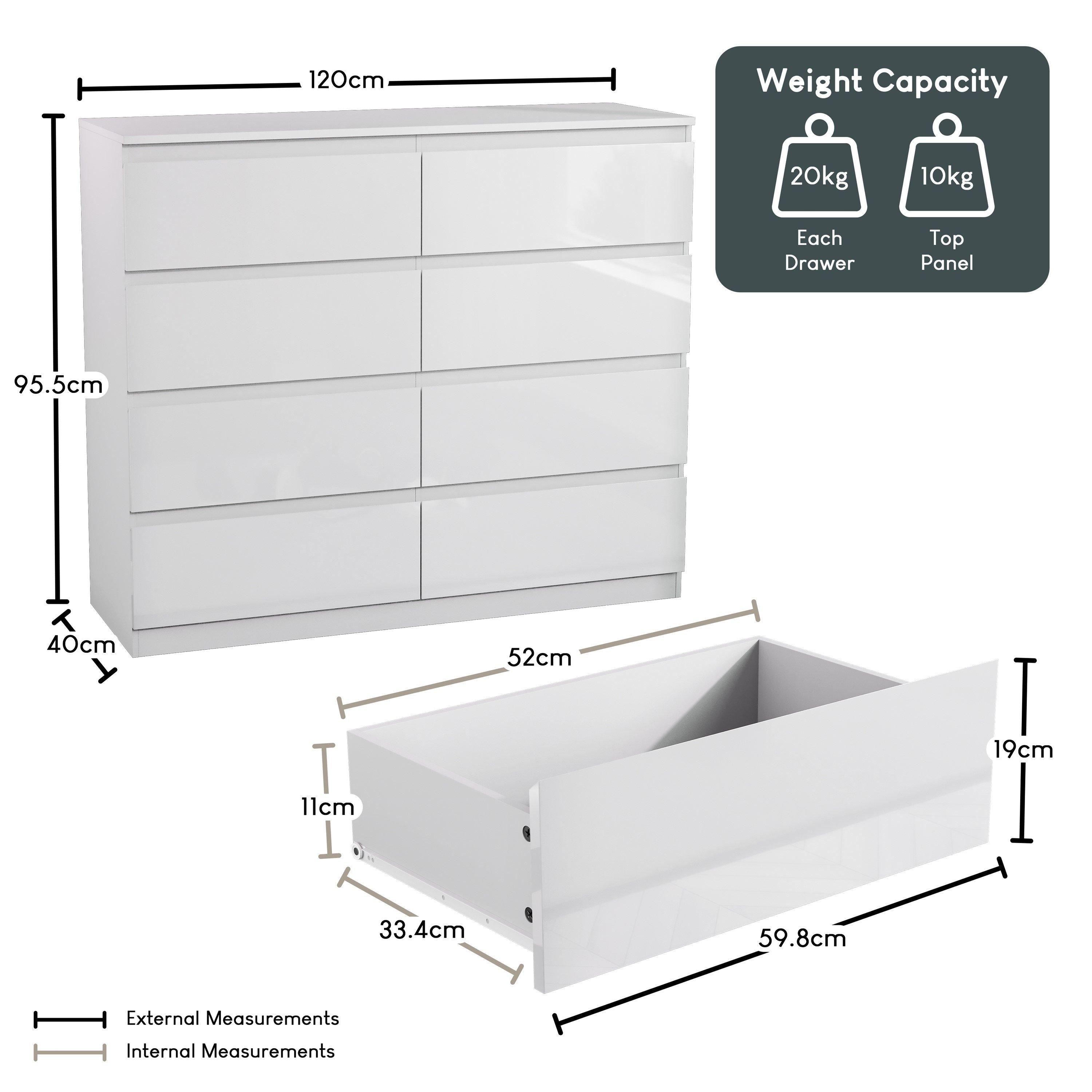 White - Lassic - Glinton High Gloss 8 Drawer Chest - 2