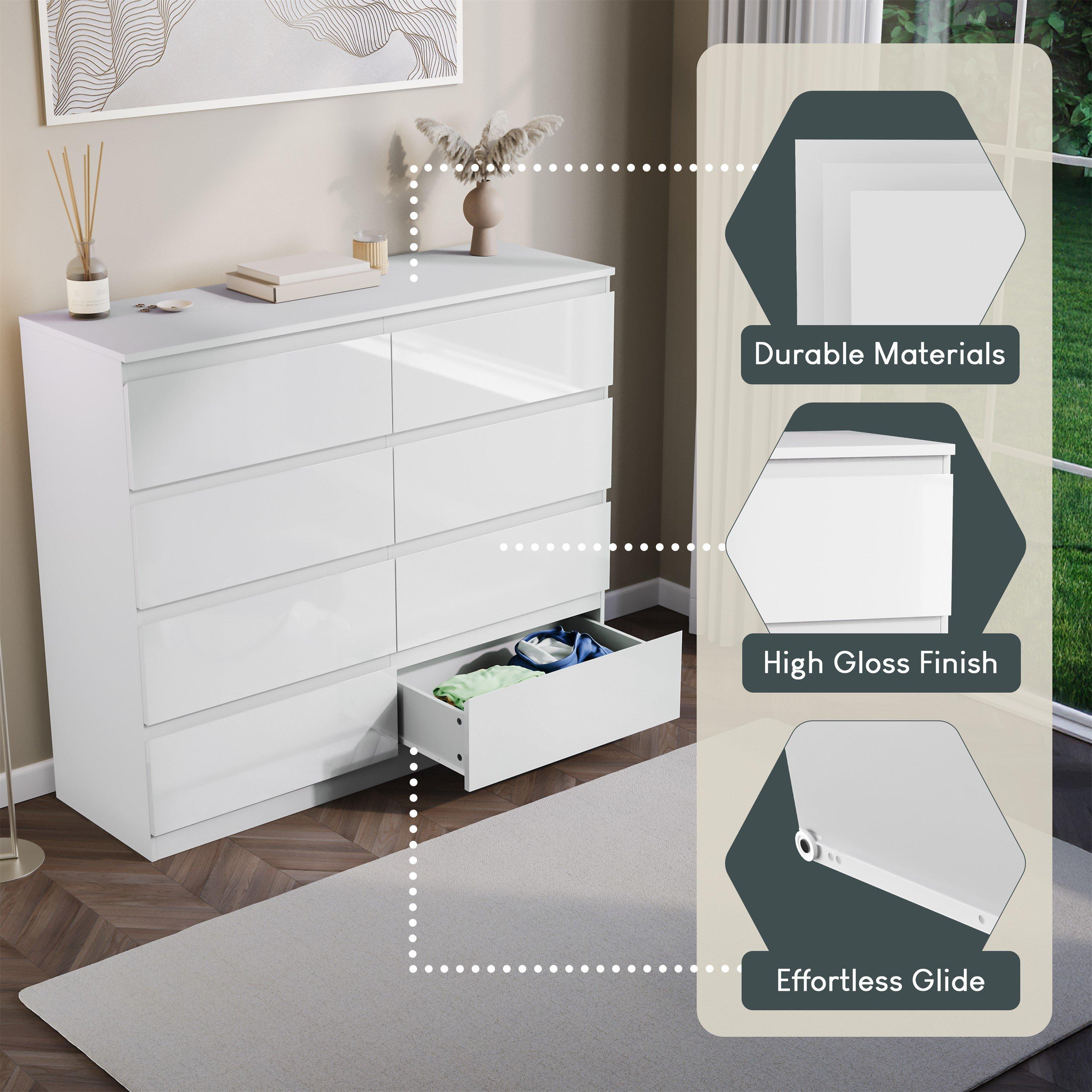 White - Lassic - Glinton High Gloss 8 Drawer Chest - 6