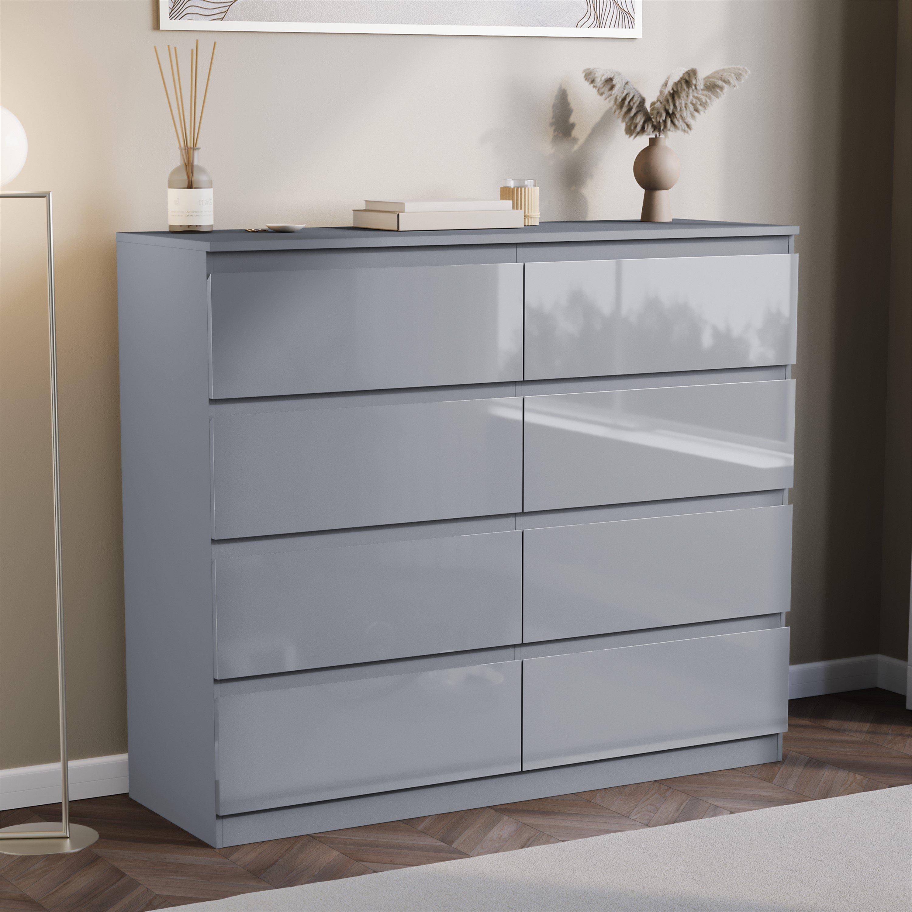 Grey - Lassic - Glinton High Gloss 8 Drawer Chest - 1