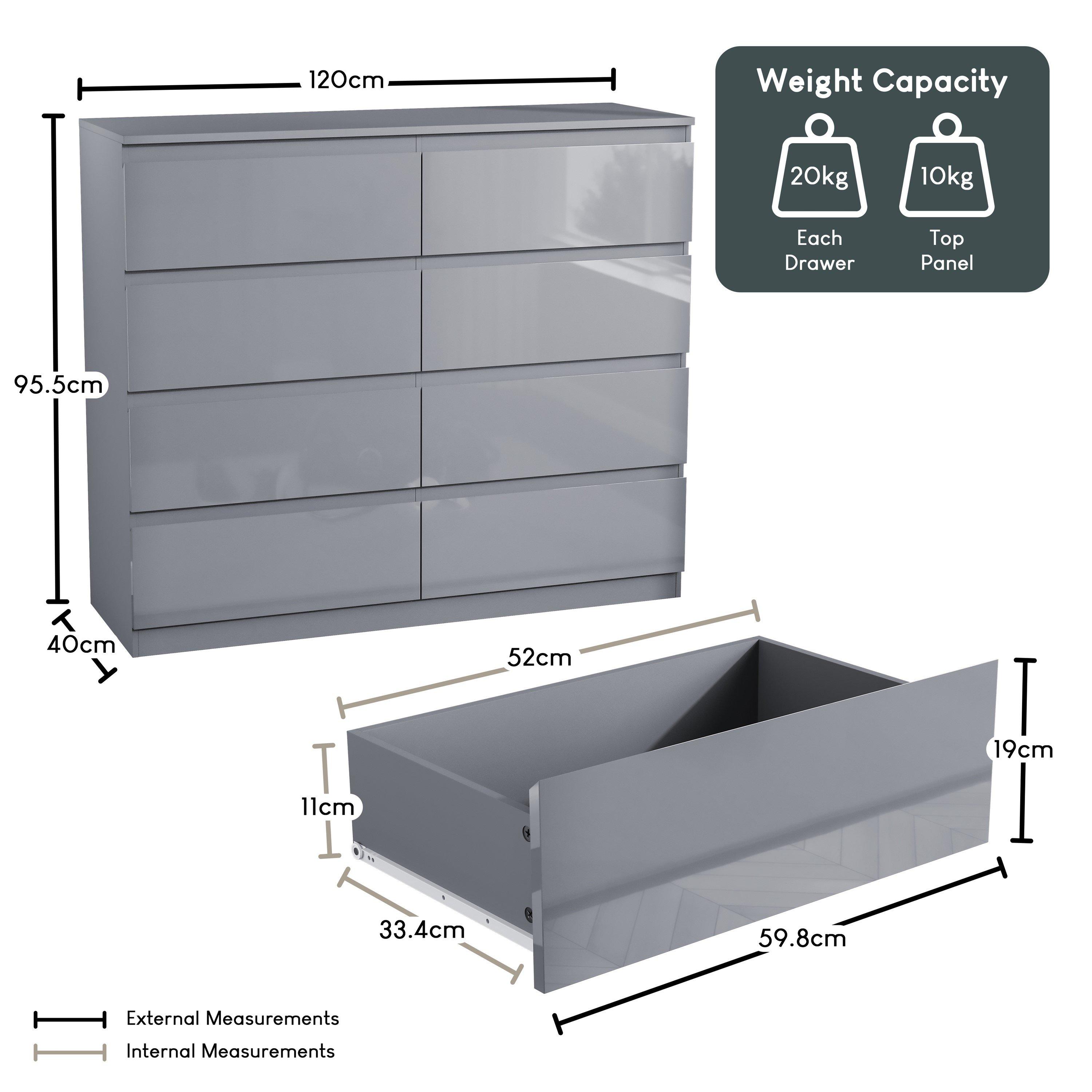 Grey - Lassic - Glinton High Gloss 8 Drawer Chest - 2